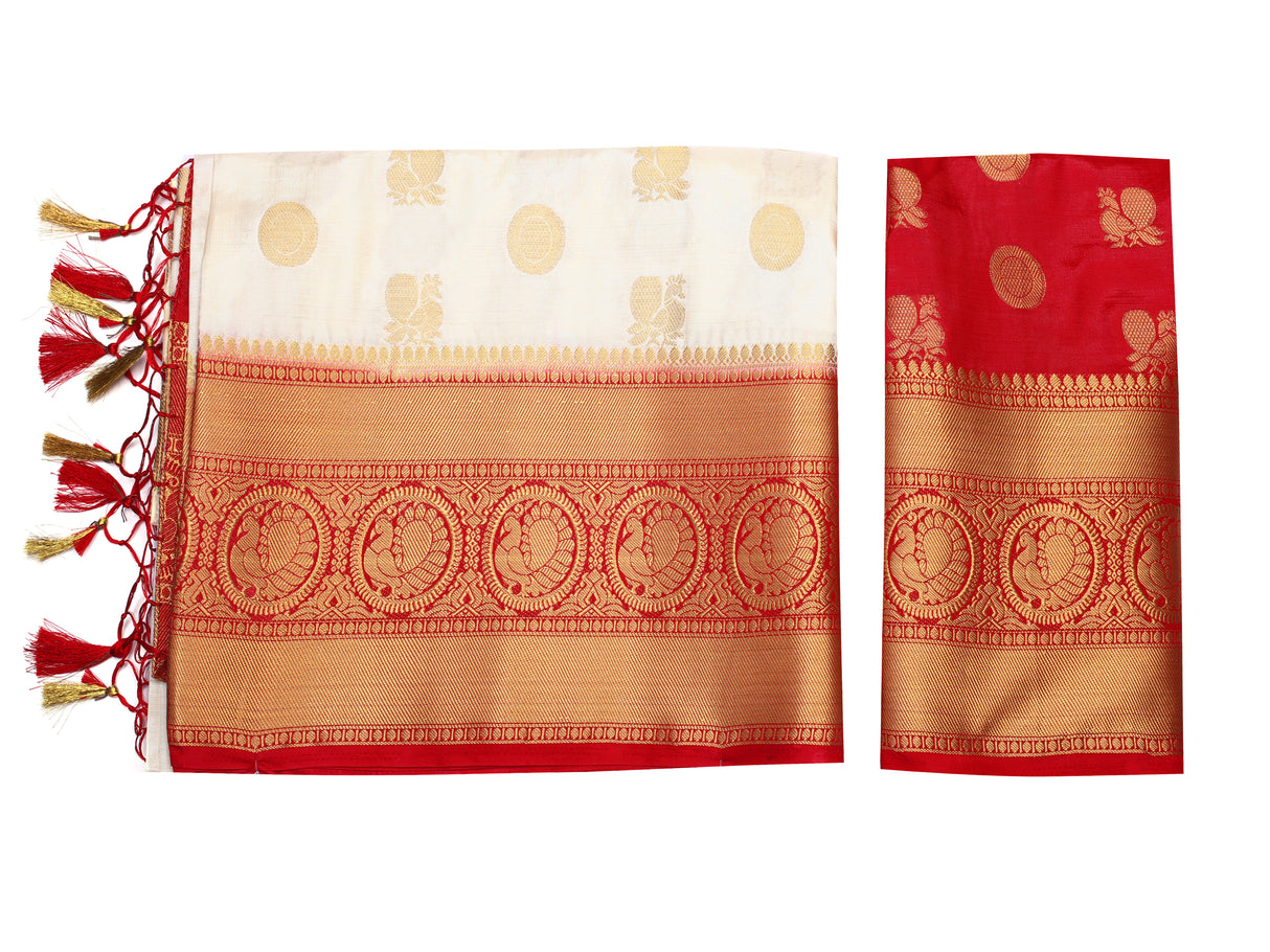 Mimosa Womens Art Silk Saree Kanjivaram Halfwhite Color