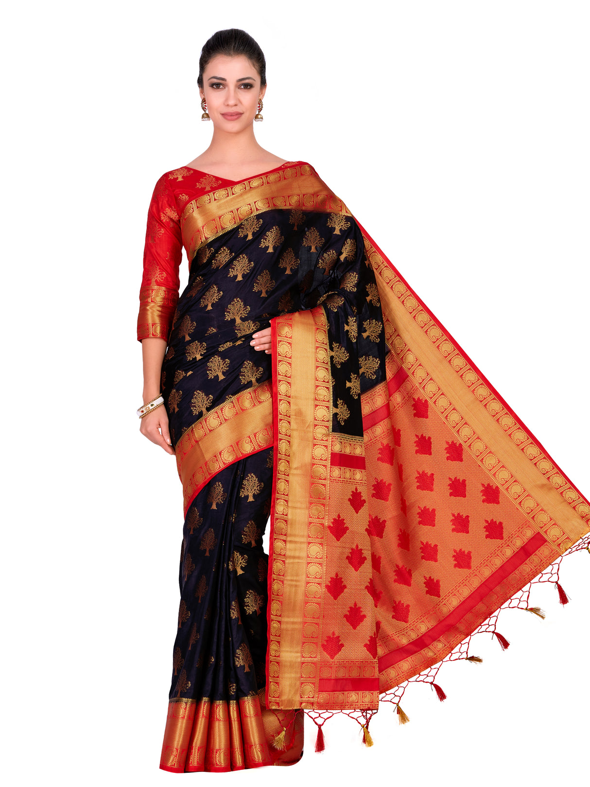 Mimosa Womens Art Silk Saree Kanjivaram Black Color