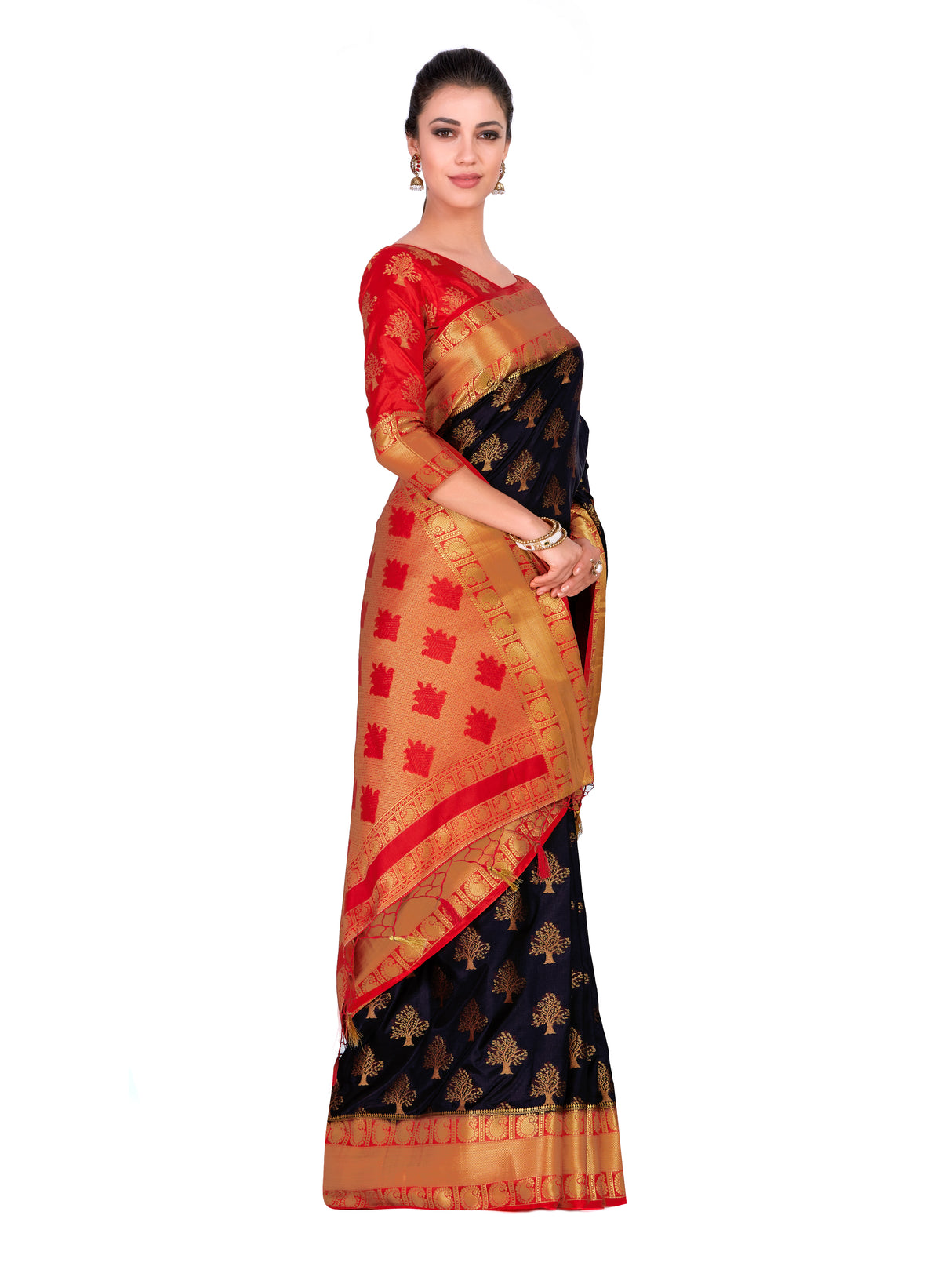 Mimosa Womens Art Silk Saree Kanjivaram Black Color