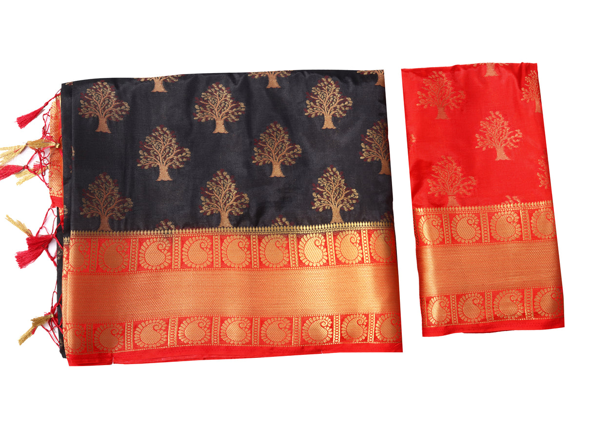Mimosa Womens Art Silk Saree Kanjivaram Black Color