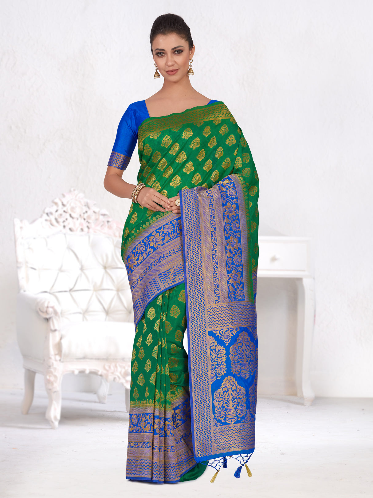 Mimosa Womens Art Silk Saree Kanjivaram Rama Color