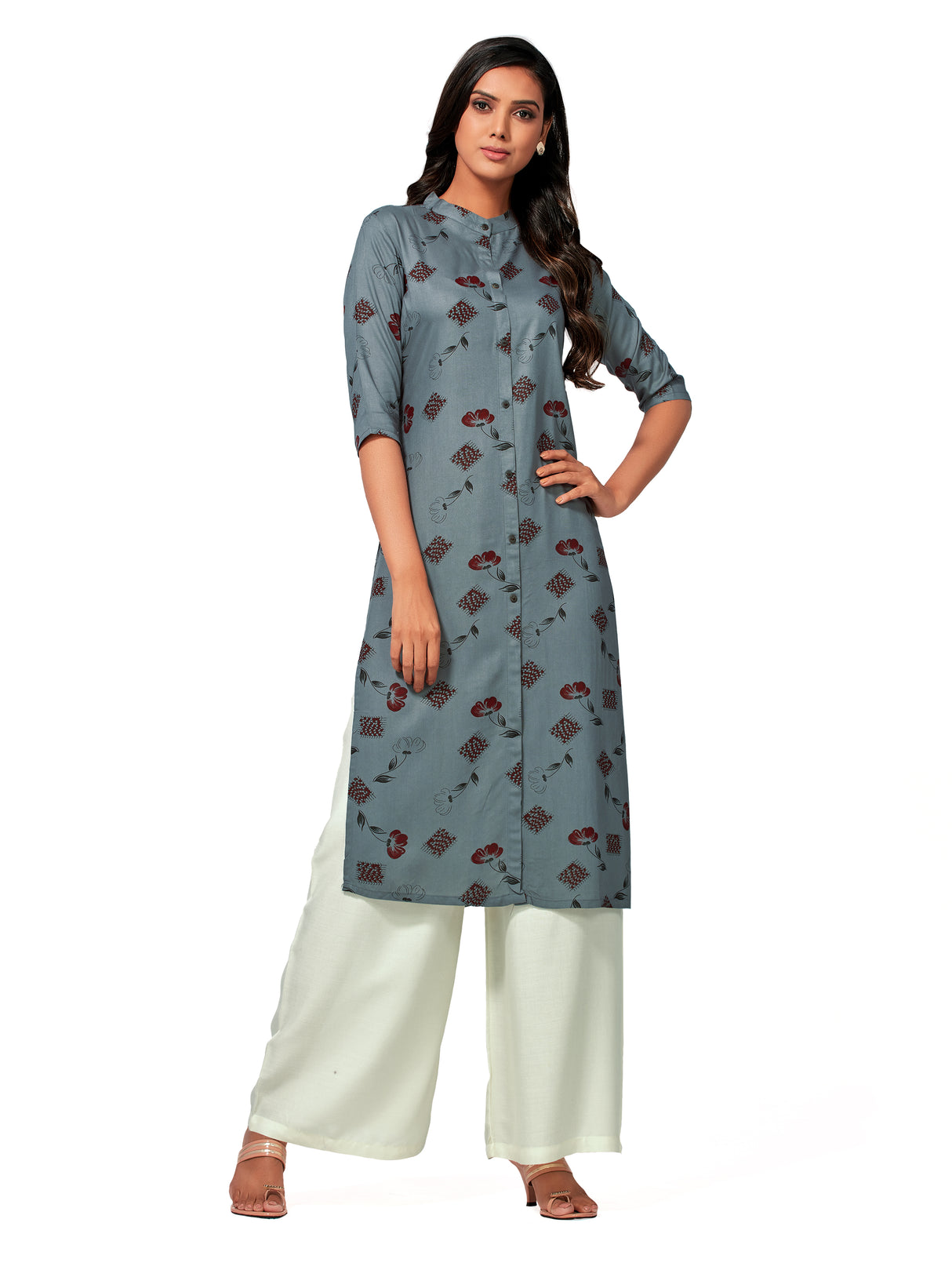Mimosa Women Grey Color Printed Straight Kurta