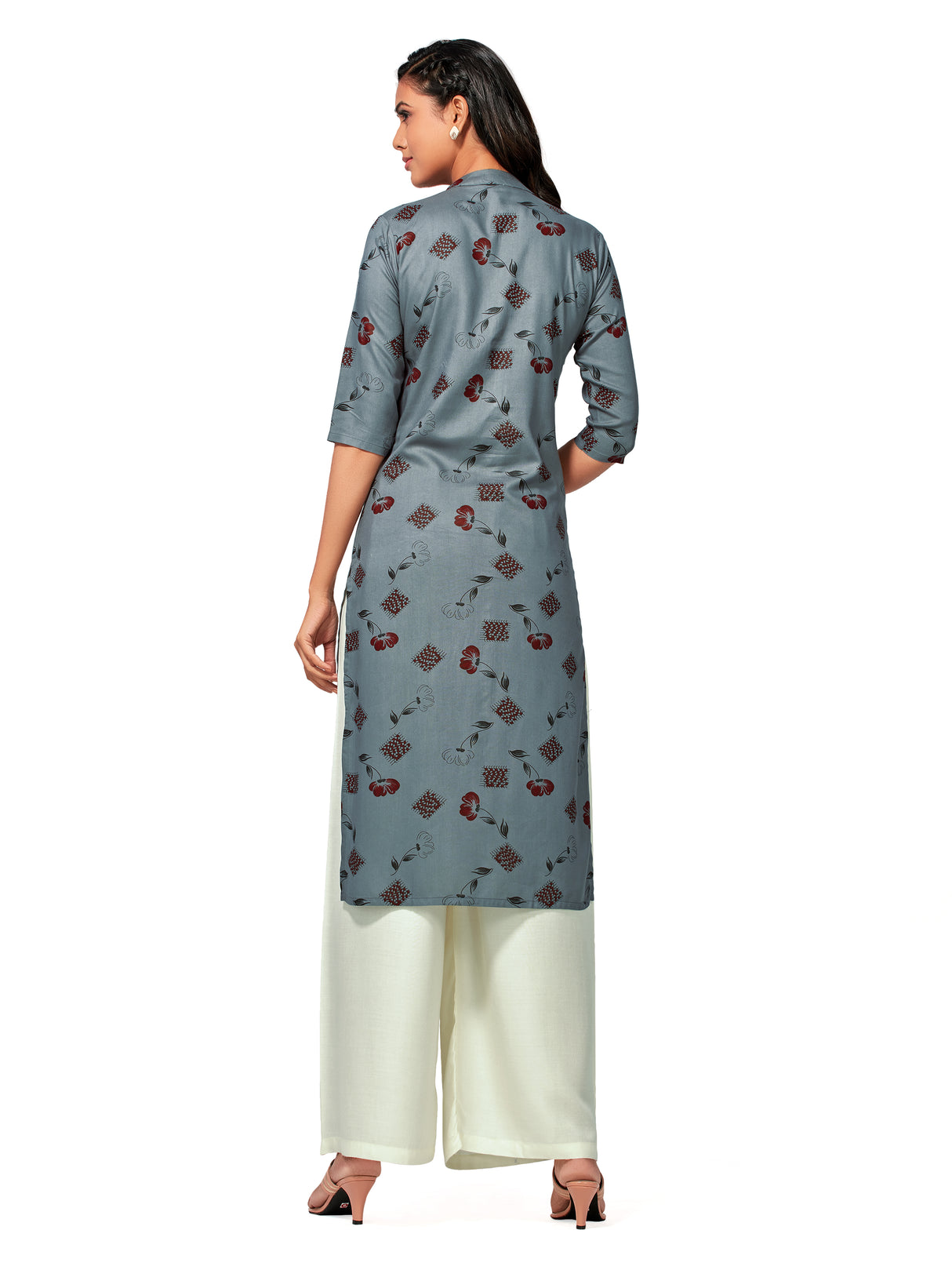 Mimosa Women Grey Color Printed Straight Kurta