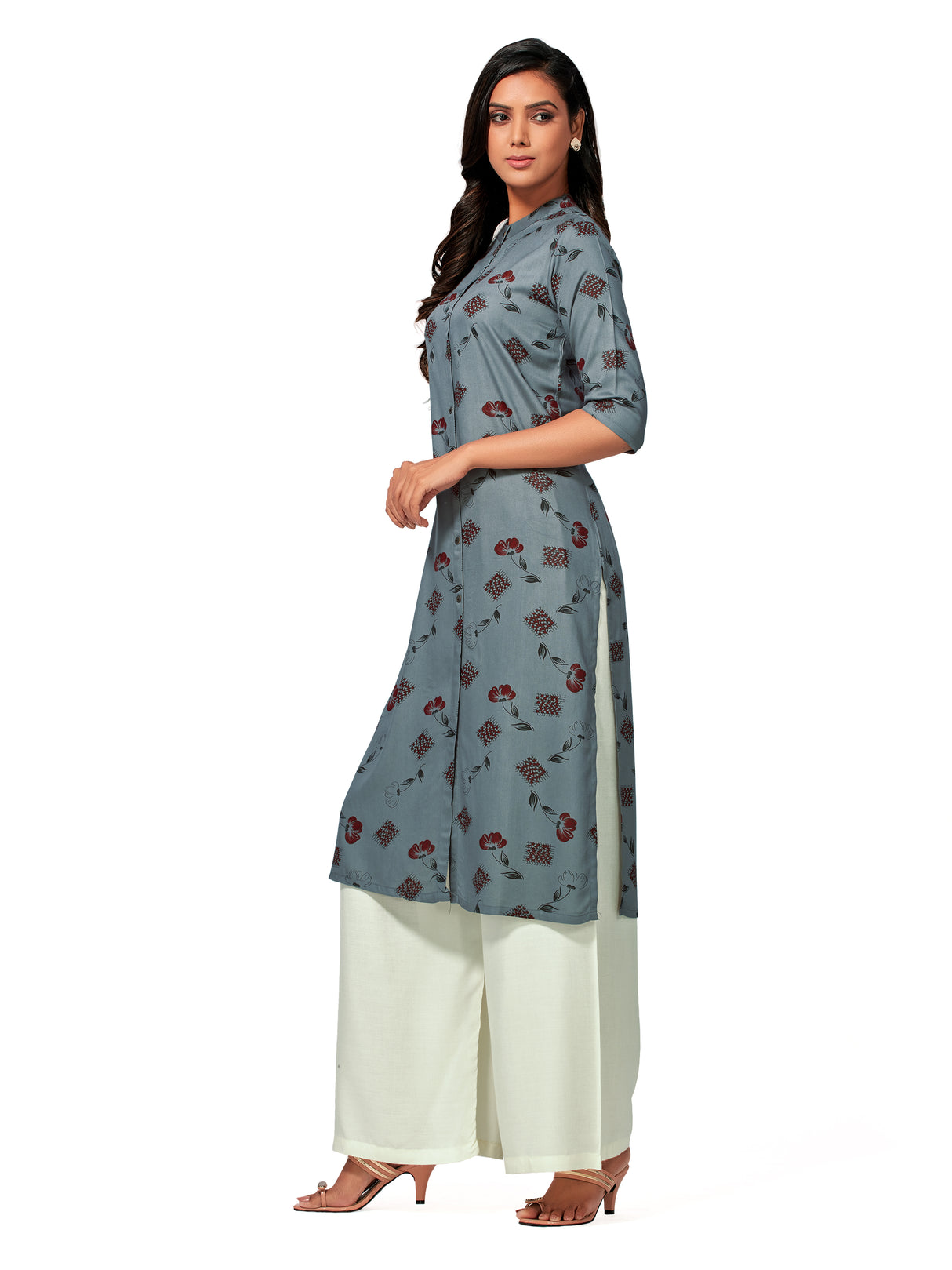 Mimosa Women Grey Color Printed Straight Kurta