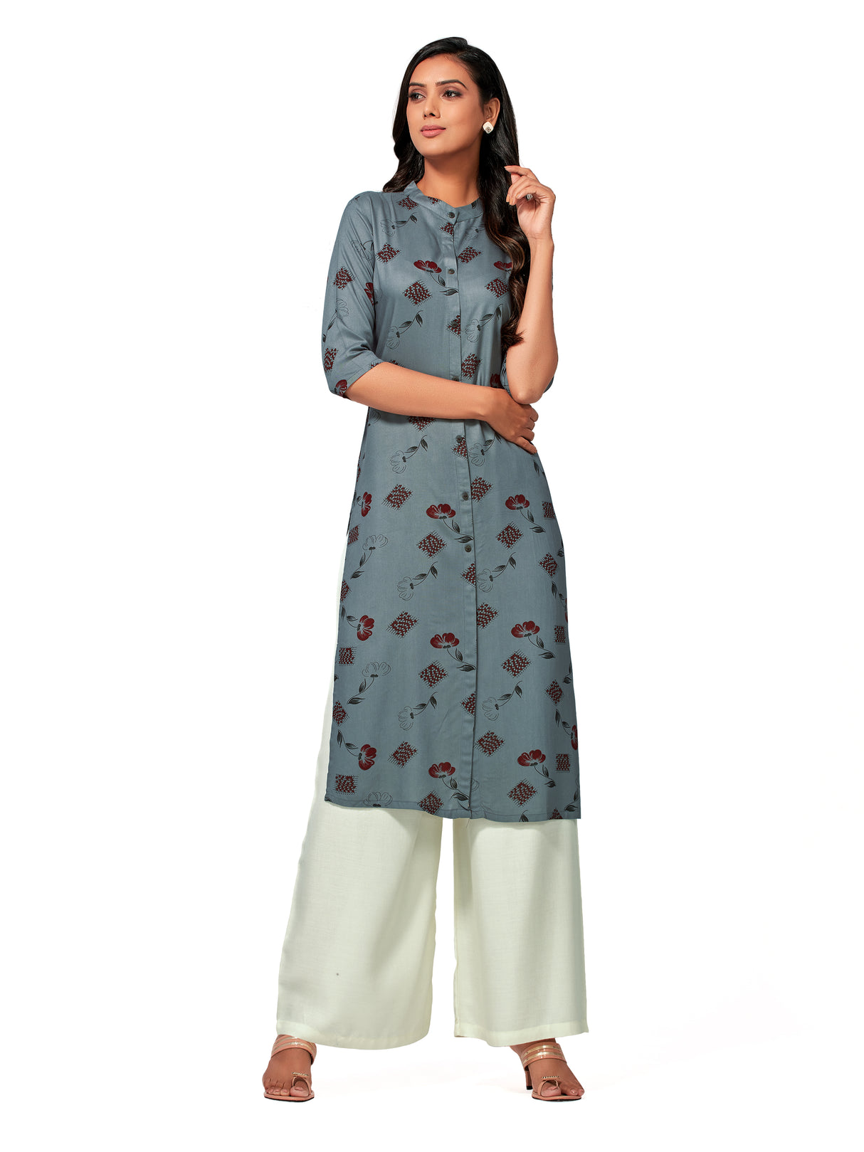 Mimosa Women Grey Color Printed Straight Kurta