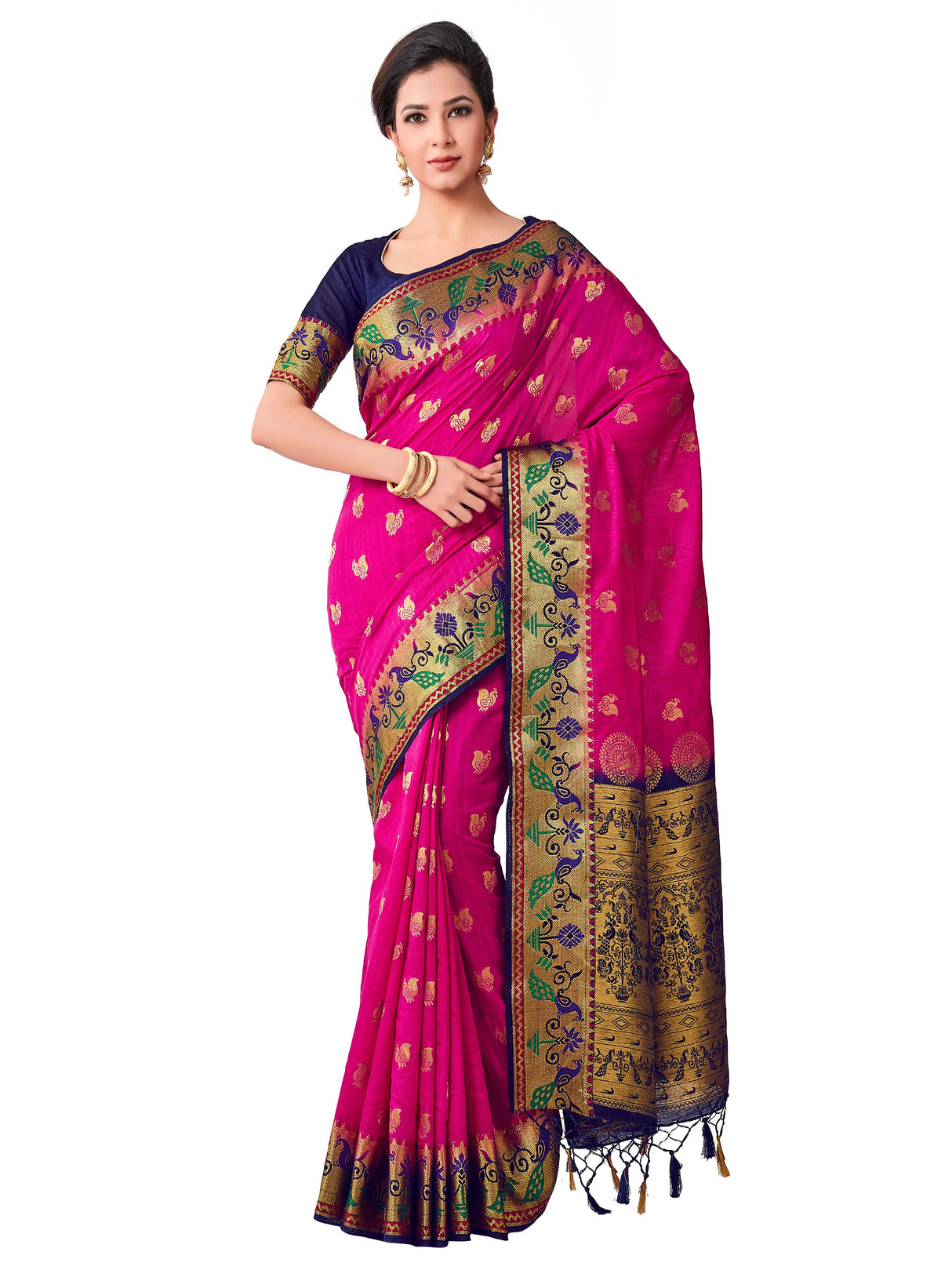 Mimosa Womens Art Silk Saree Paithani Rani Color