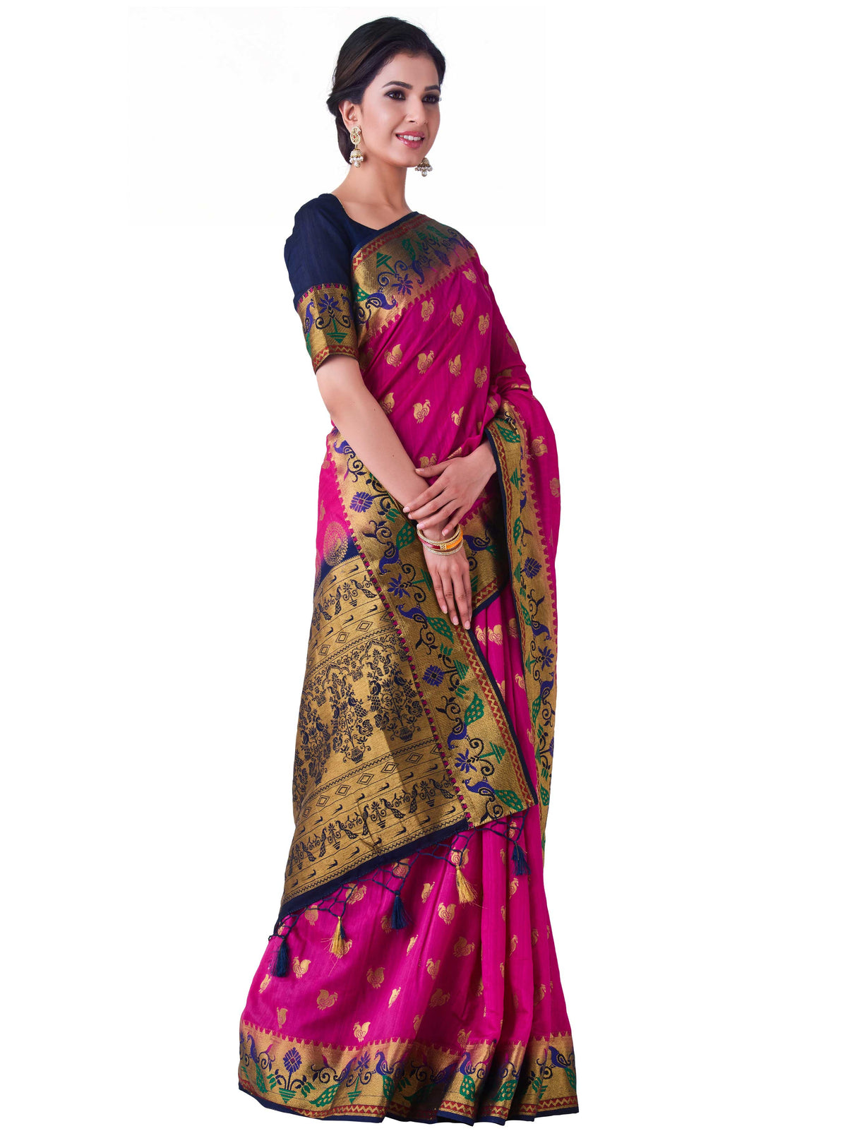 Mimosa Womens Art Silk Saree Paithani Rani Color