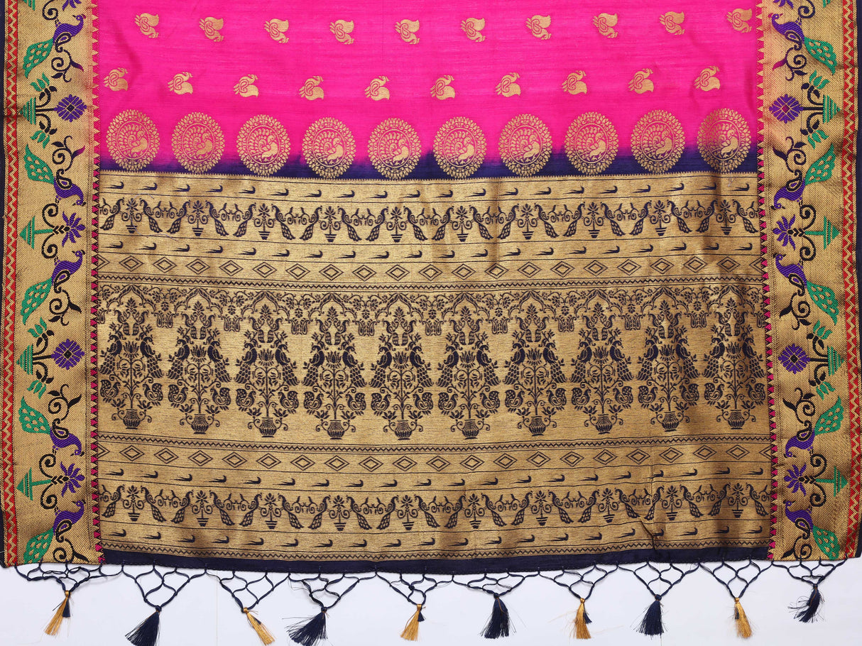 Mimosa Womens Art Silk Saree Paithani Rani Color