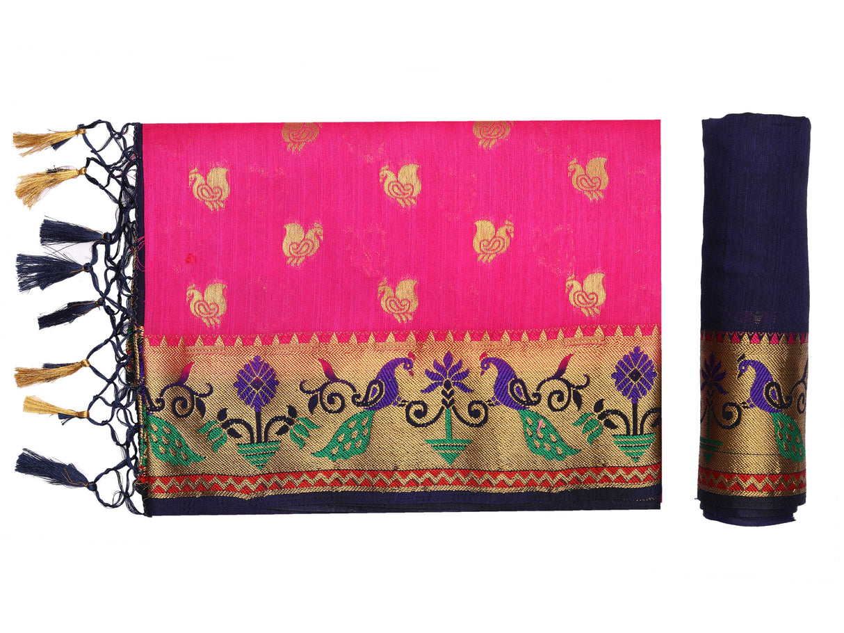 Mimosa Womens Art Silk Saree Paithani Rani Color