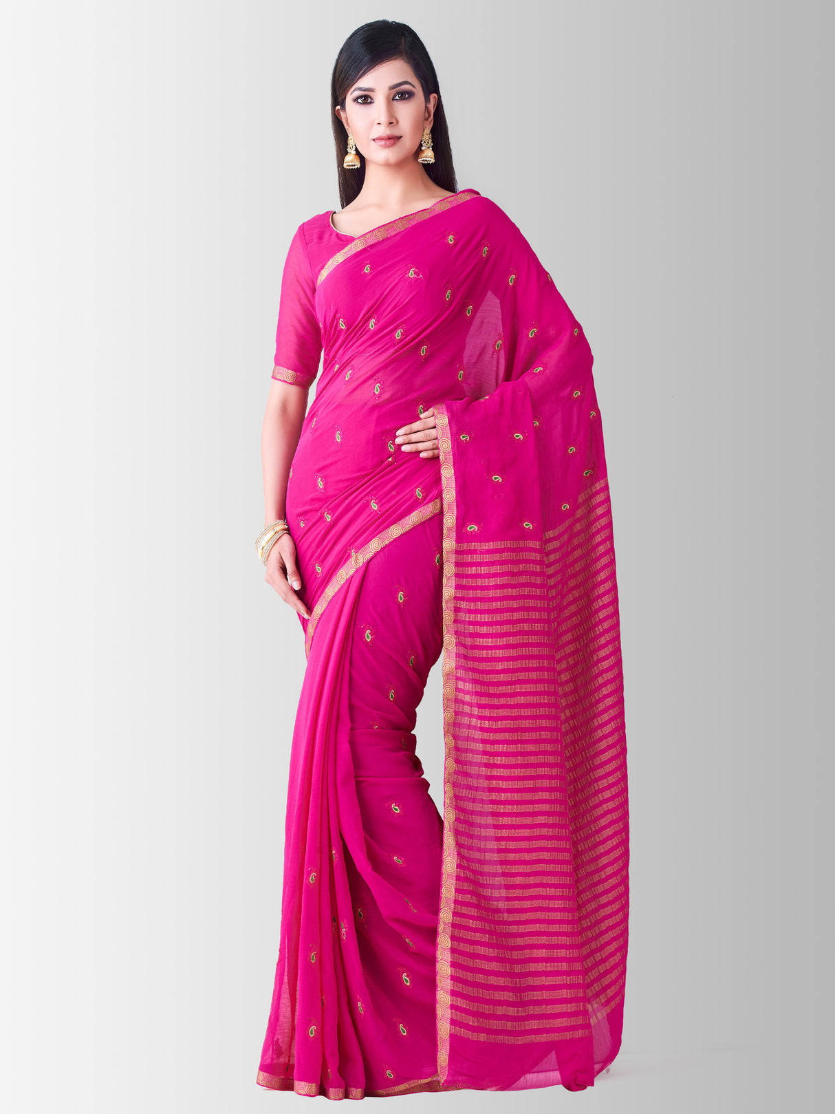 Mimosa Womens Chiffon Saree Banarasi Rani Color