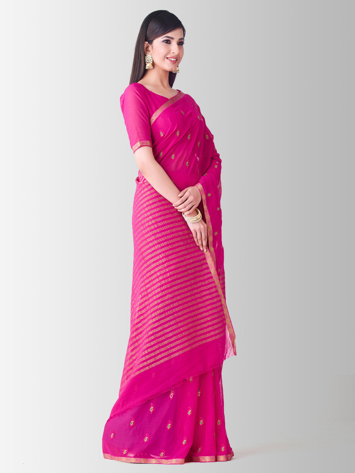 Mimosa Womens Chiffon Saree Banarasi Rani Color