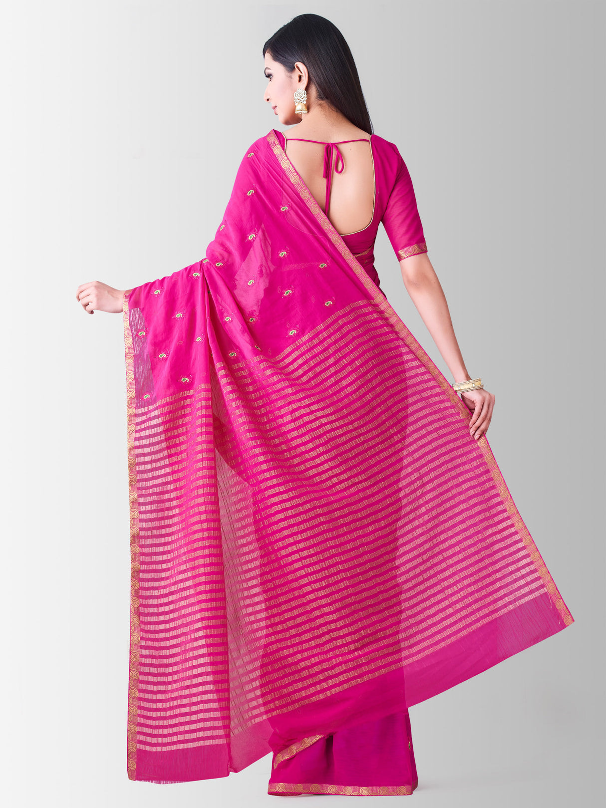 Mimosa Womens Chiffon Saree Banarasi Rani Color