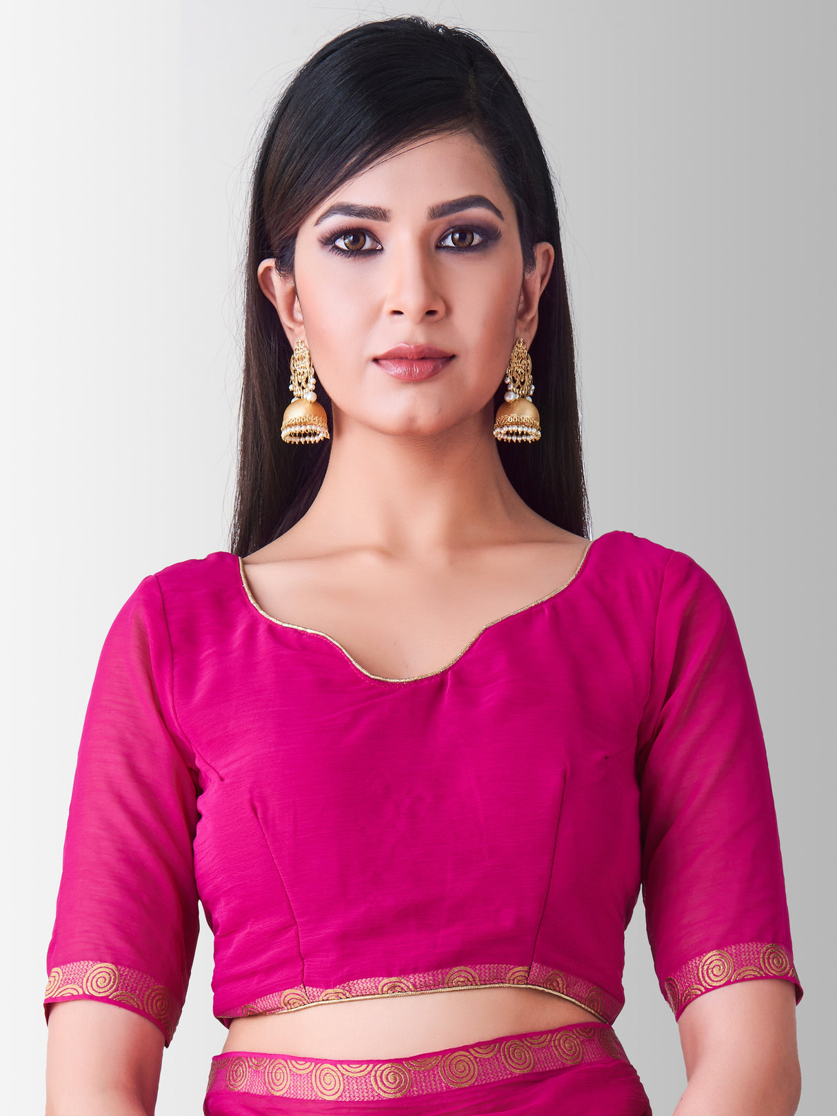 Mimosa Womens Chiffon Saree Banarasi Rani Color