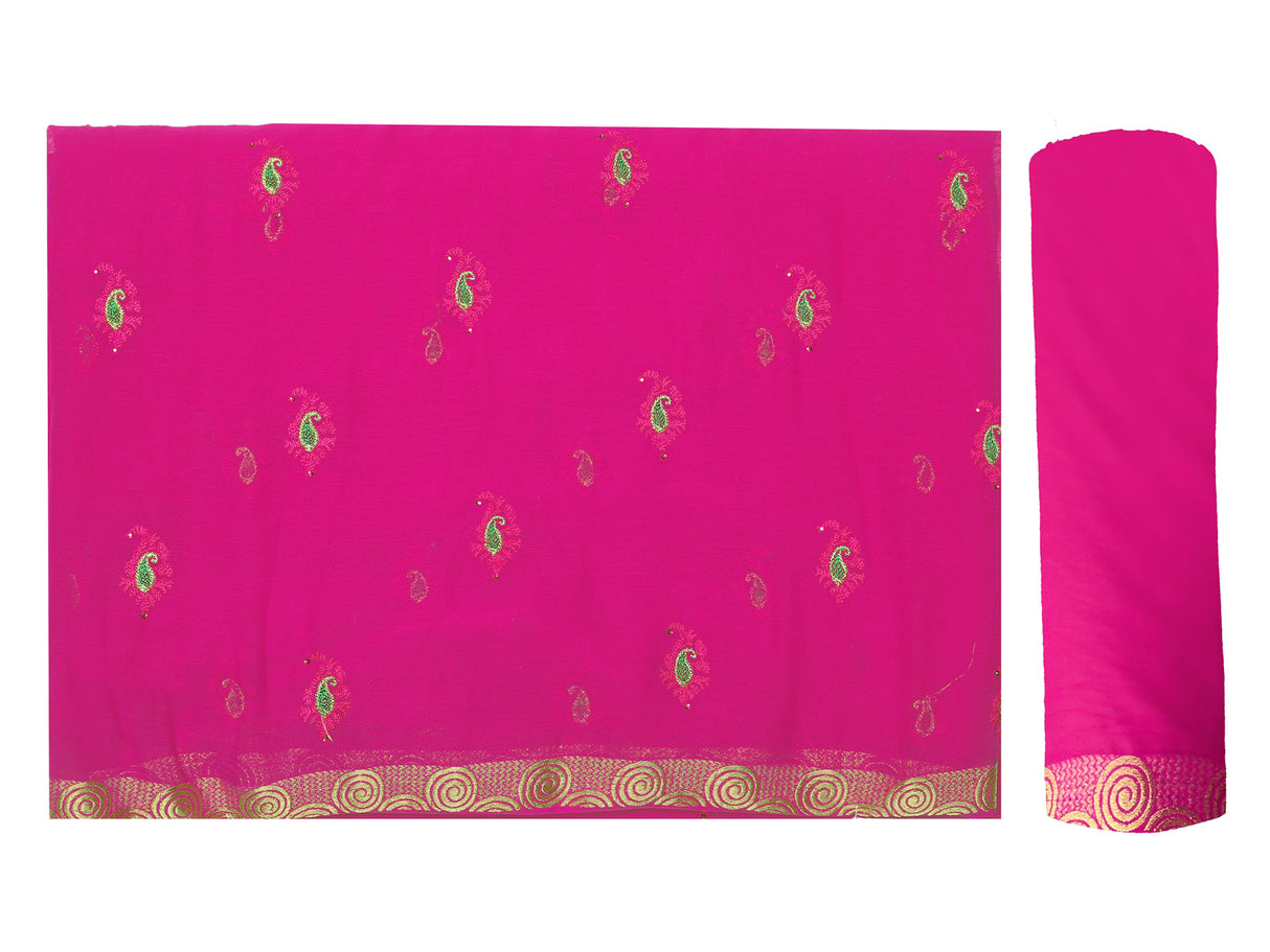 Mimosa Womens Chiffon Saree Banarasi Rani Color
