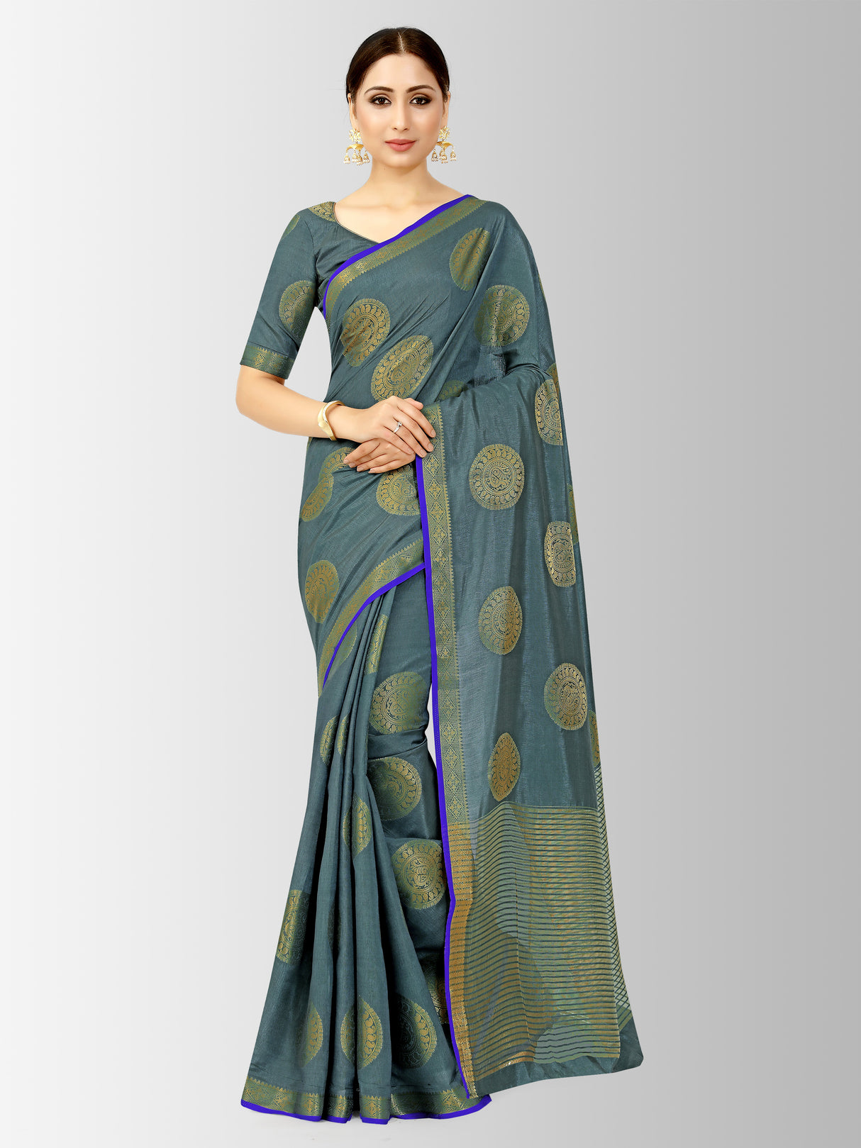 Mimosa Womens Tussar Silk Saree Kanjivaram style Grey Color