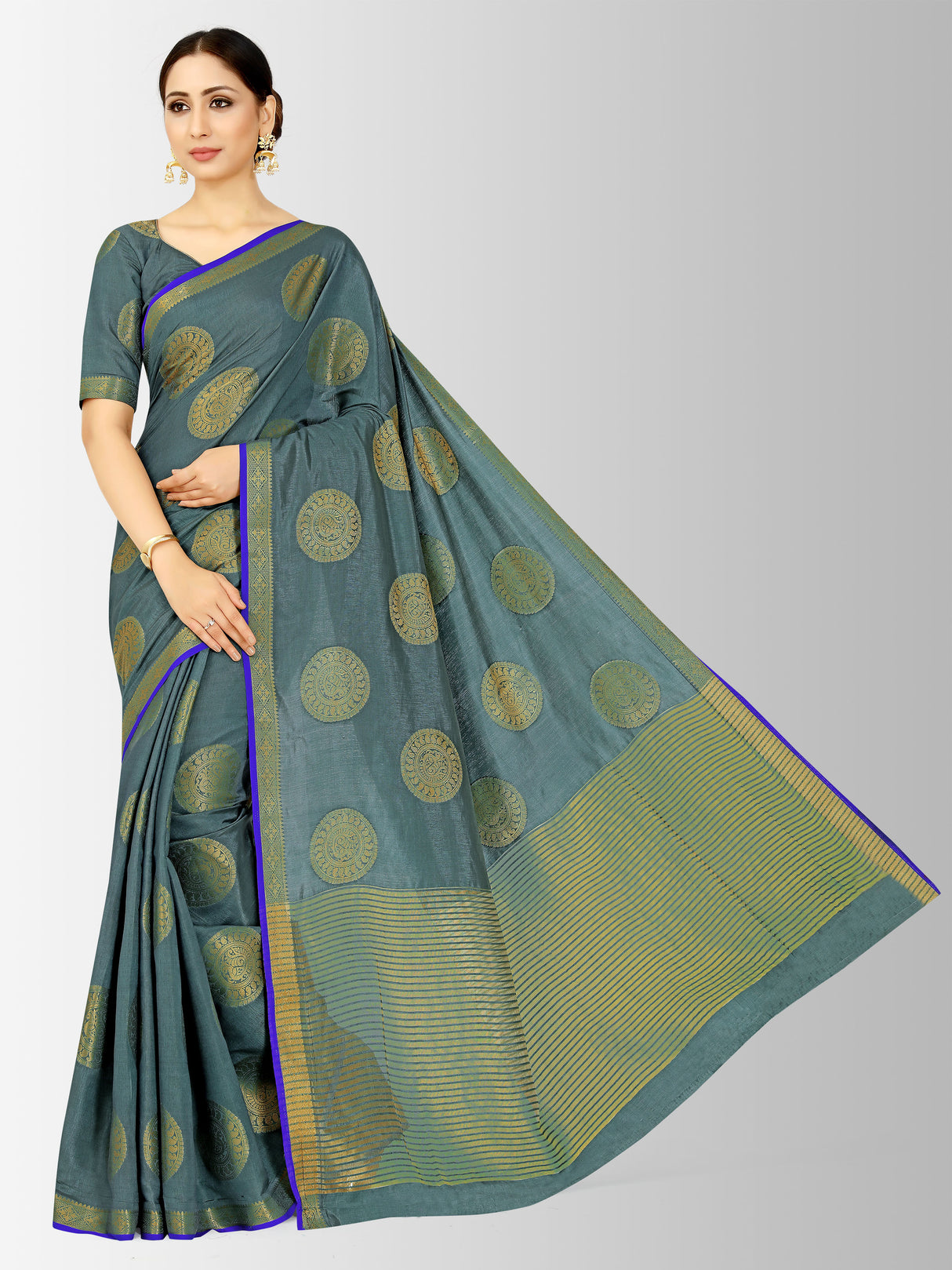 Mimosa Womens Tussar Silk Saree Kanjivaram style Grey Color