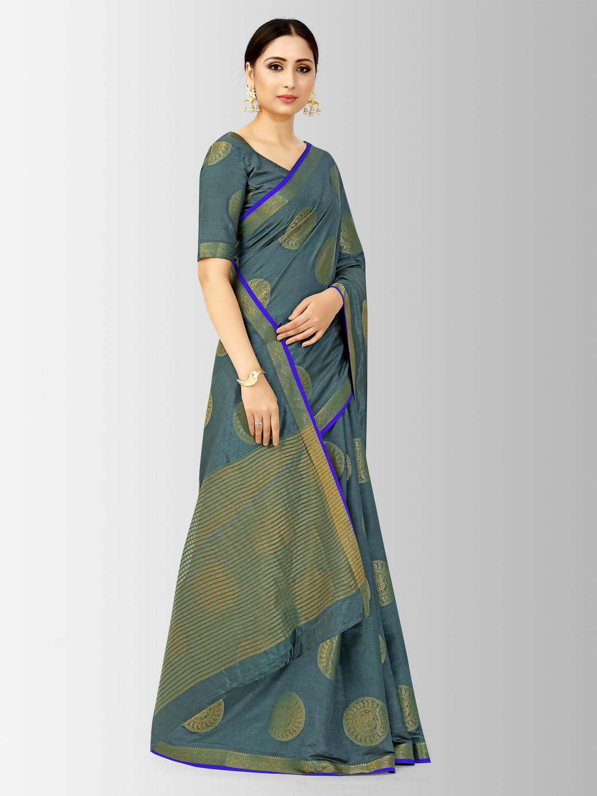 Mimosa Womens Tussar Silk Saree Kanjivaram style Grey Color