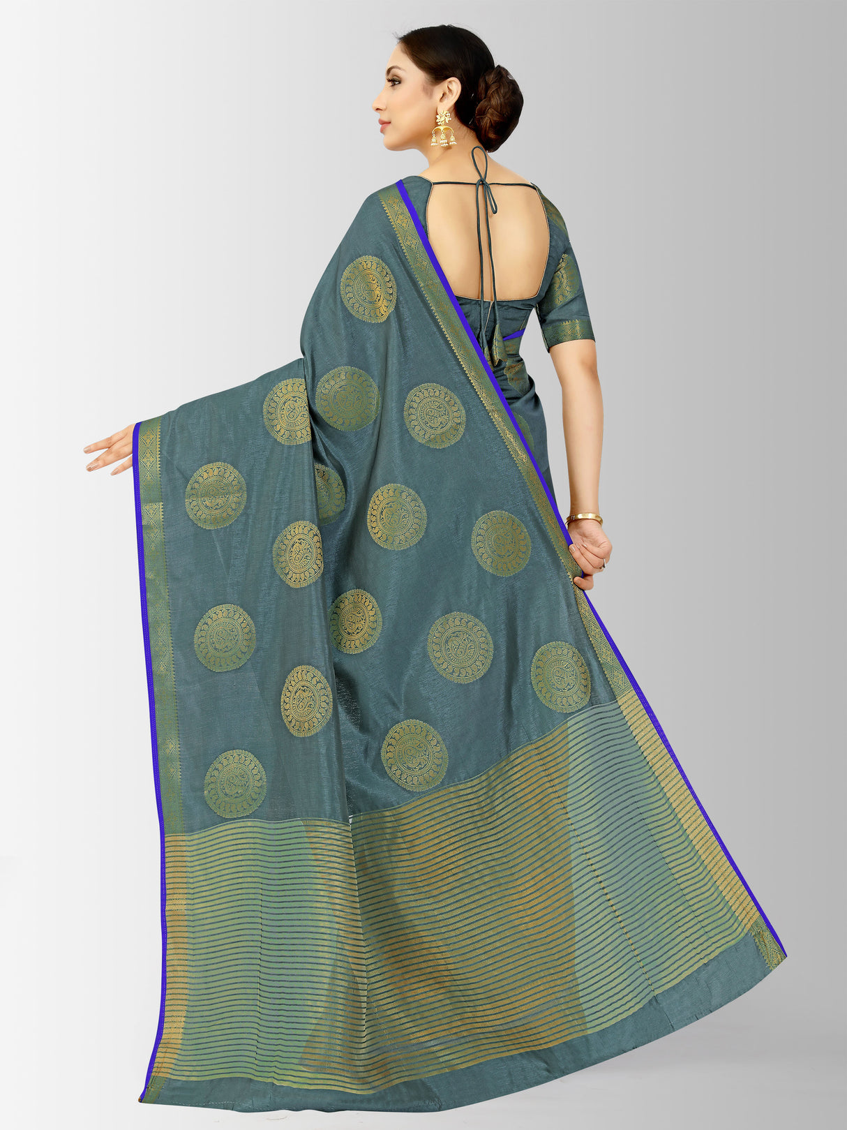 Mimosa Womens Tussar Silk Saree Kanjivaram style Grey Color