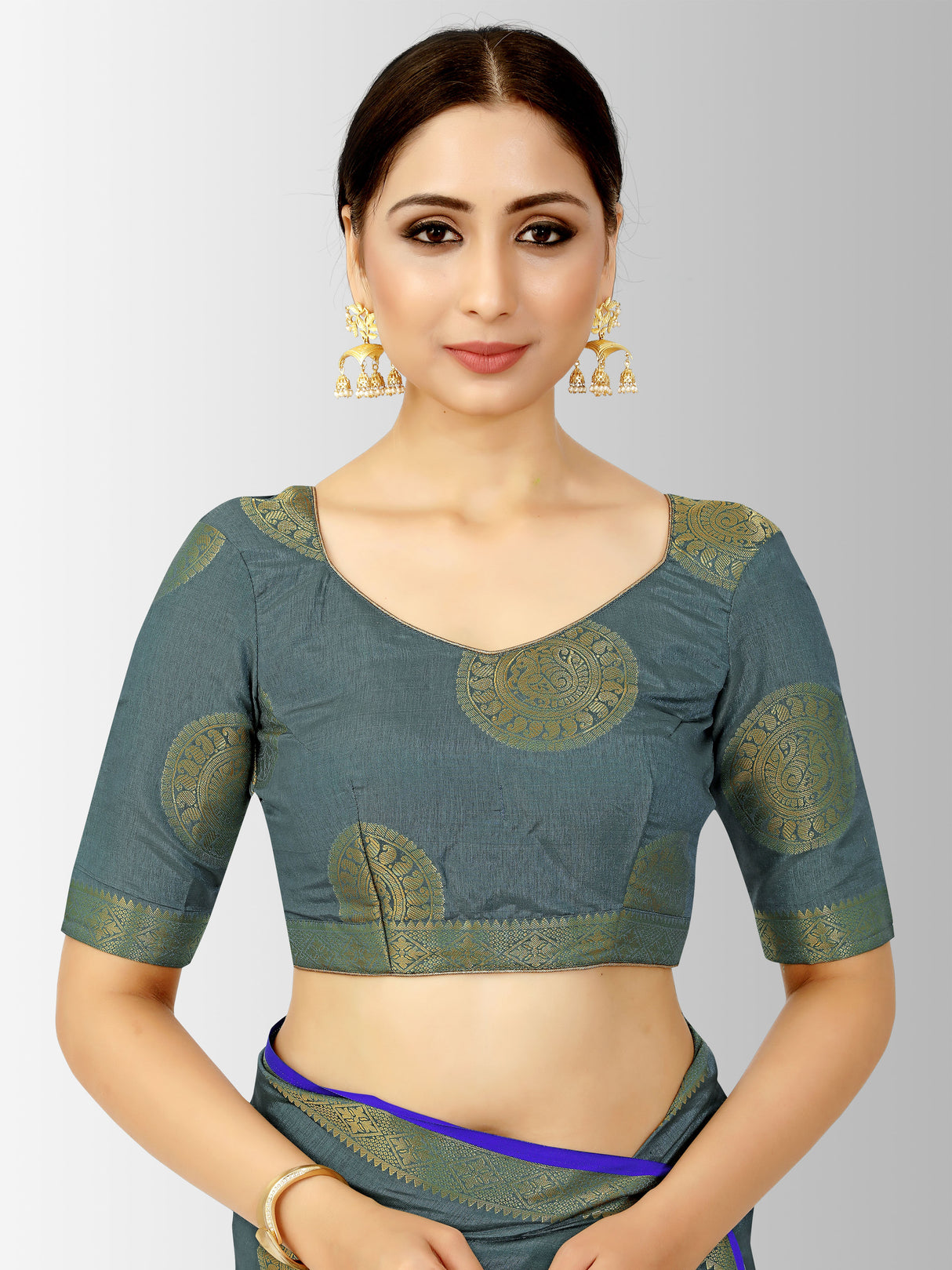 Mimosa Womens Tussar Silk Saree Kanjivaram style Grey Color