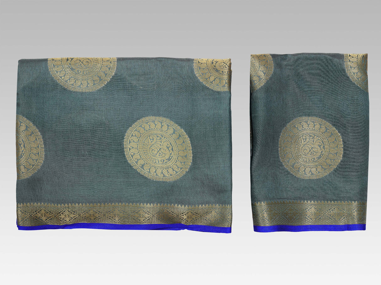 Mimosa Womens Tussar Silk Saree Kanjivaram style Grey Color