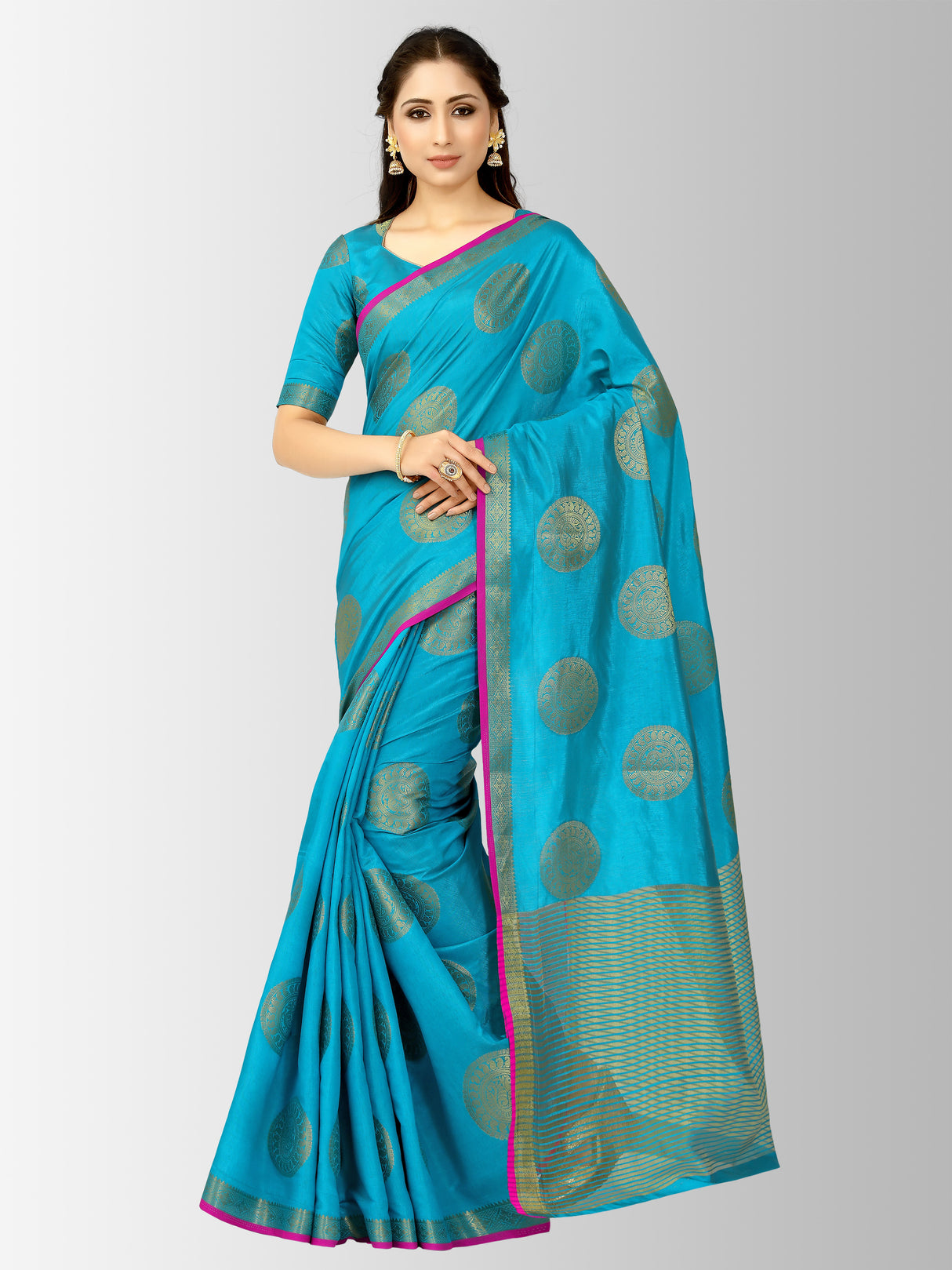 Mimosa Womens Tussar Silk Saree Kanjivaram style Saffire Color