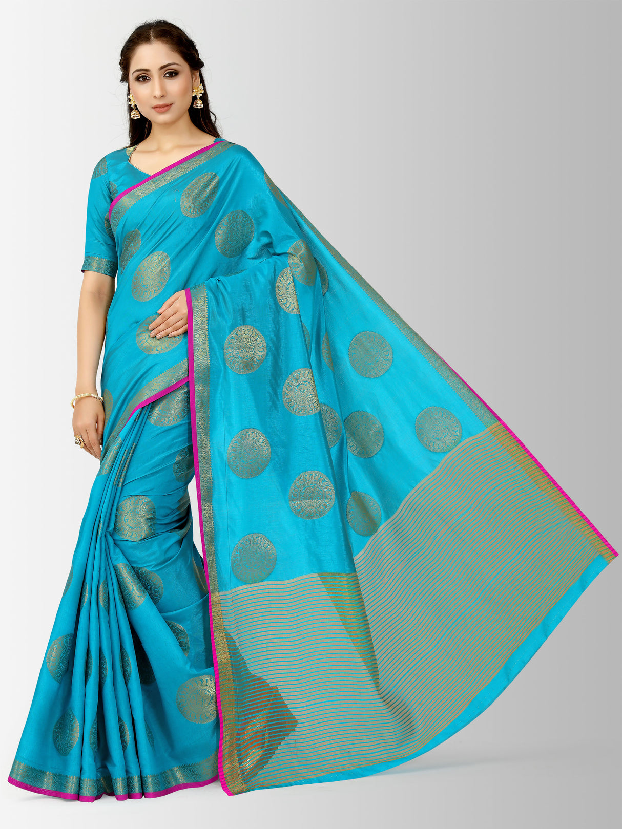 Mimosa Womens Tussar Silk Saree Kanjivaram style Saffire Color