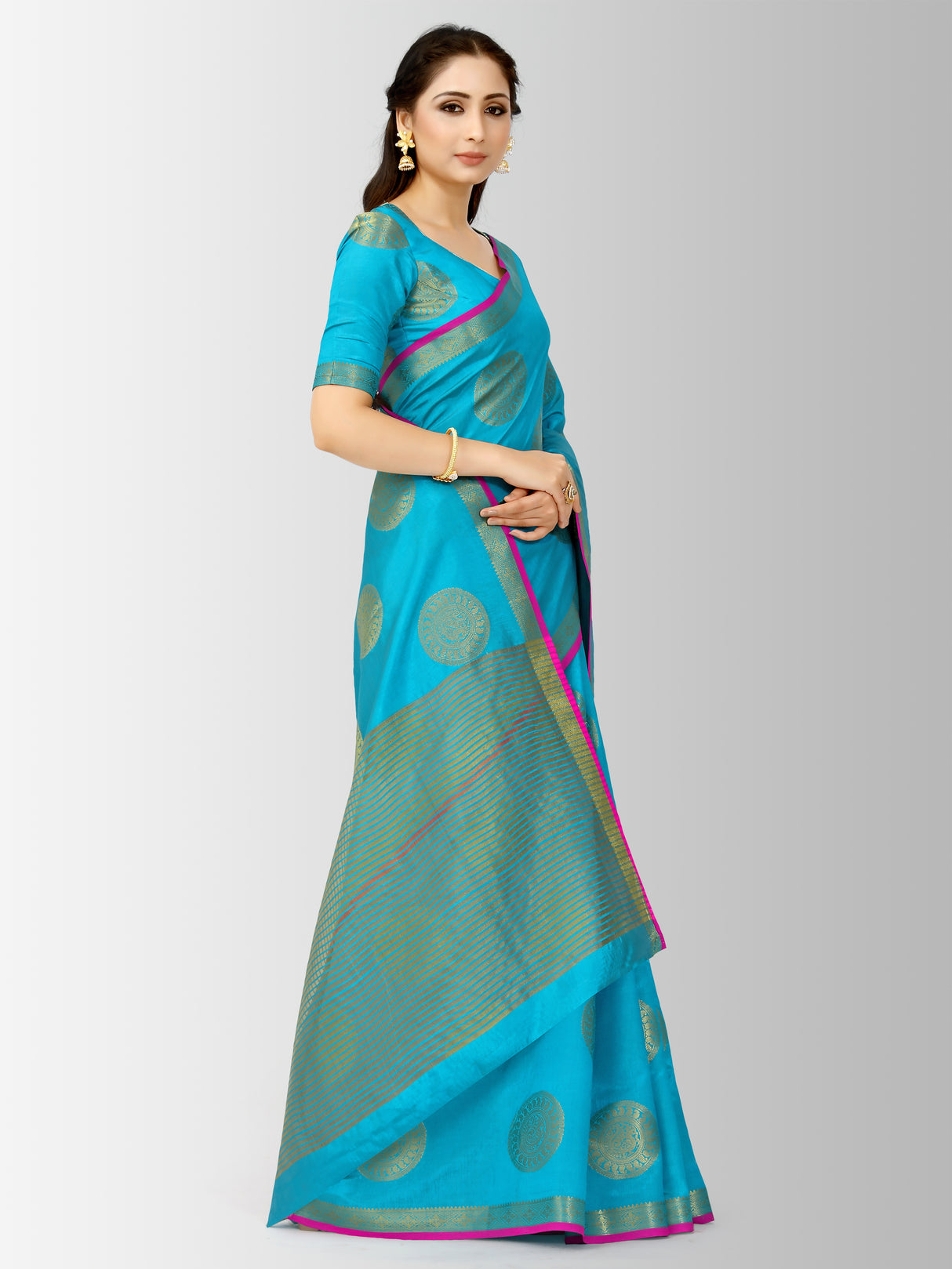 Mimosa Womens Tussar Silk Saree Kanjivaram style Saffire Color