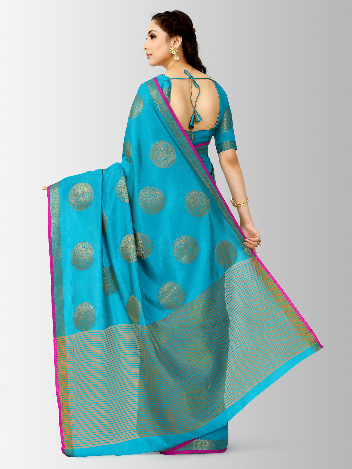 Mimosa Womens Tussar Silk Saree Kanjivaram style Saffire Color