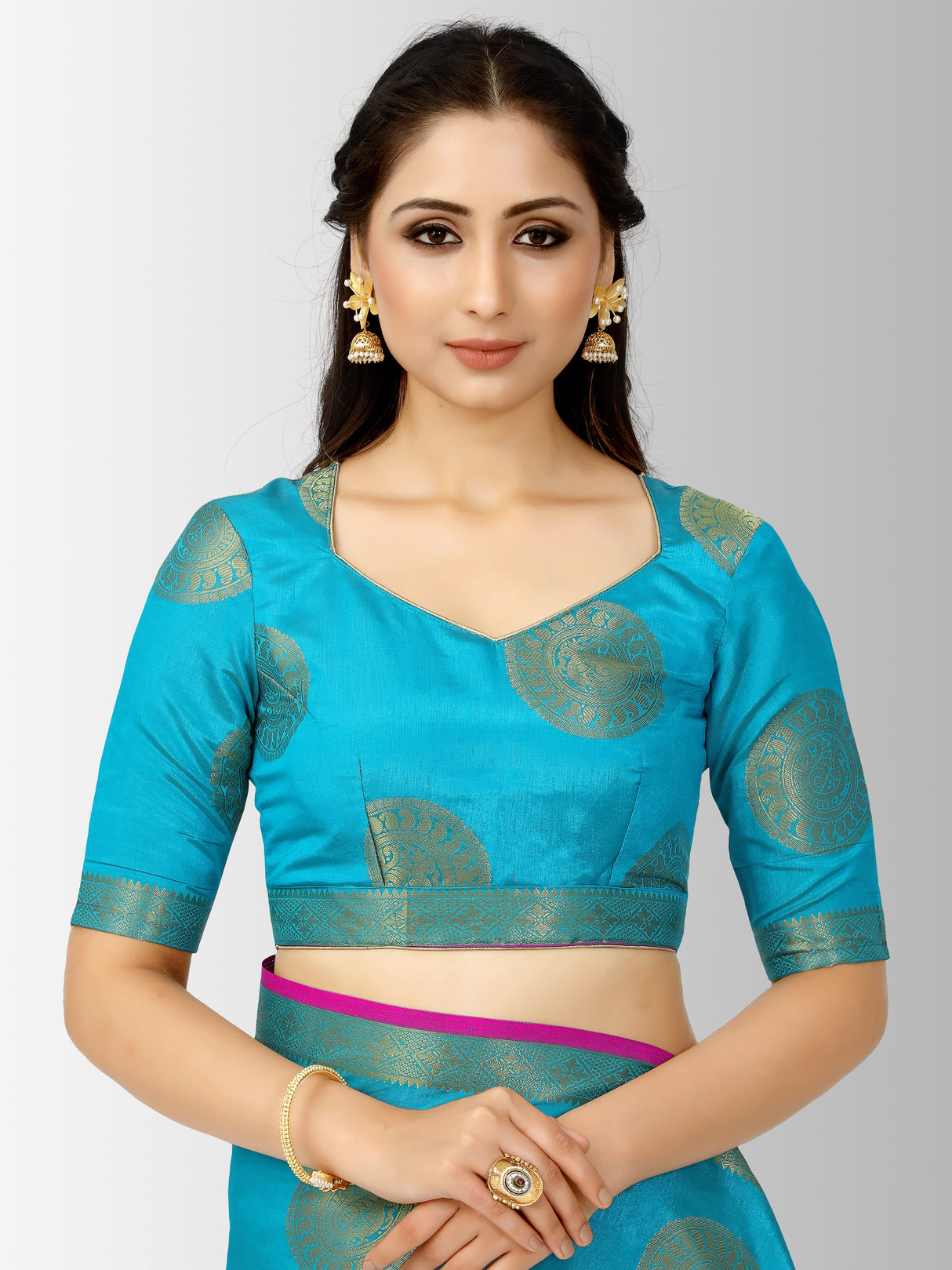 Mimosa Womens Tussar Silk Saree Kanjivaram style Saffire Color