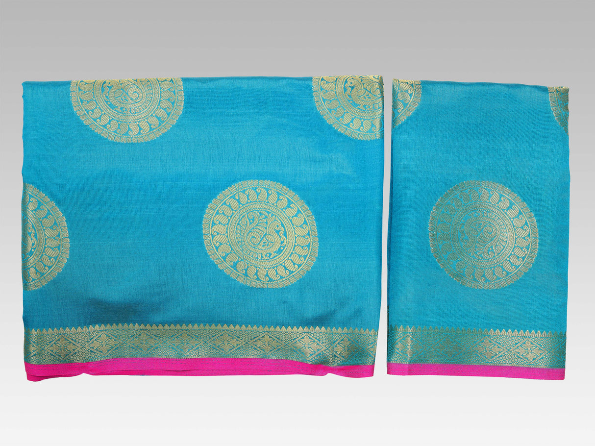 Mimosa Womens Tussar Silk Saree Kanjivaram style Saffire Color