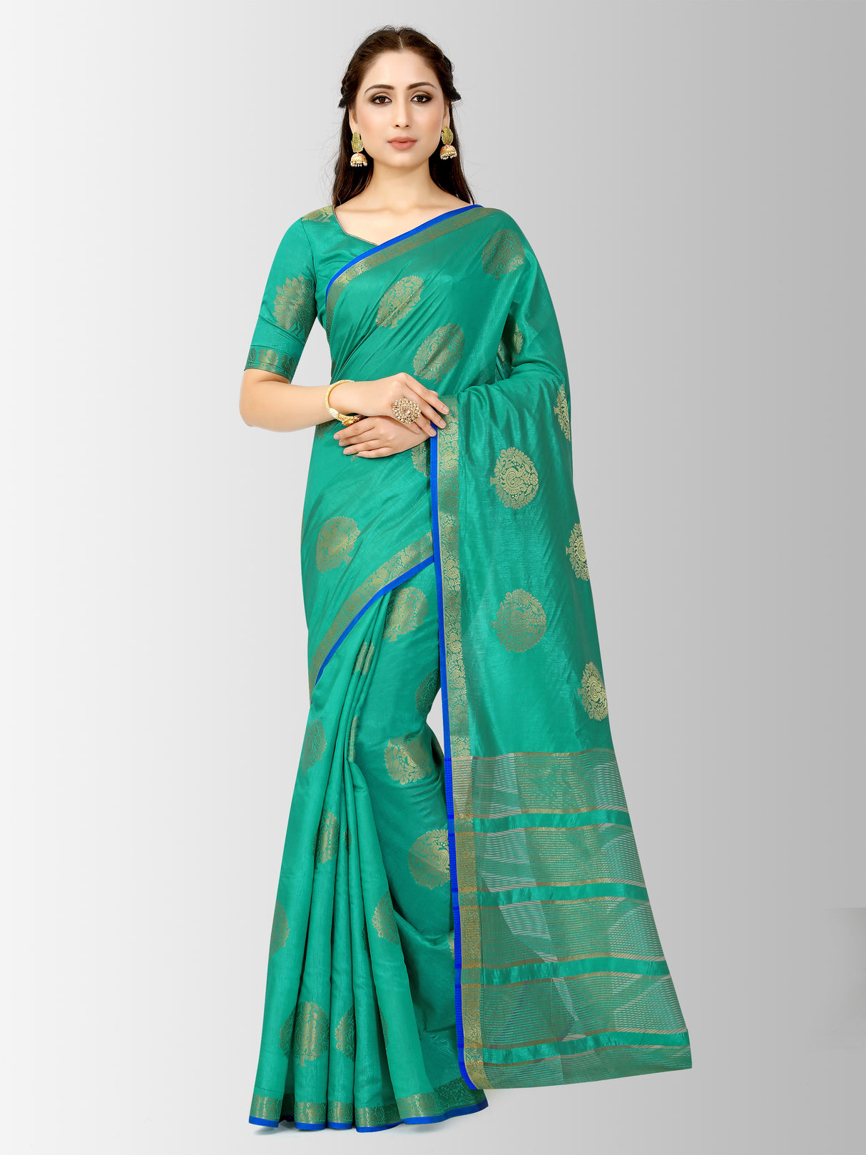 Mimosa Womens Tussar Silk Saree Kanjivaram style Rama Color
