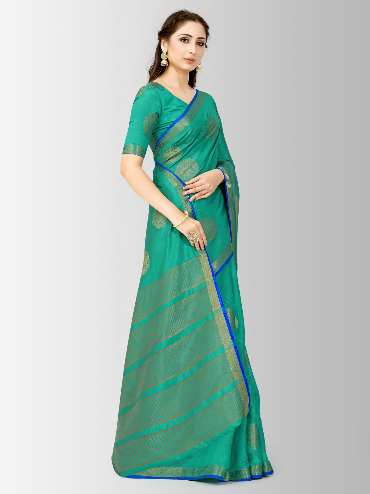 Mimosa Womens Tussar Silk Saree Kanjivaram style Rama Color