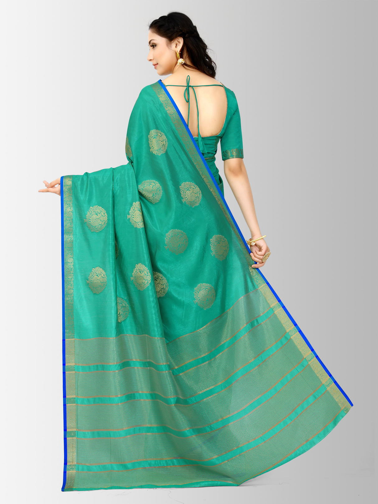 Mimosa Womens Tussar Silk Saree Kanjivaram style Rama Color