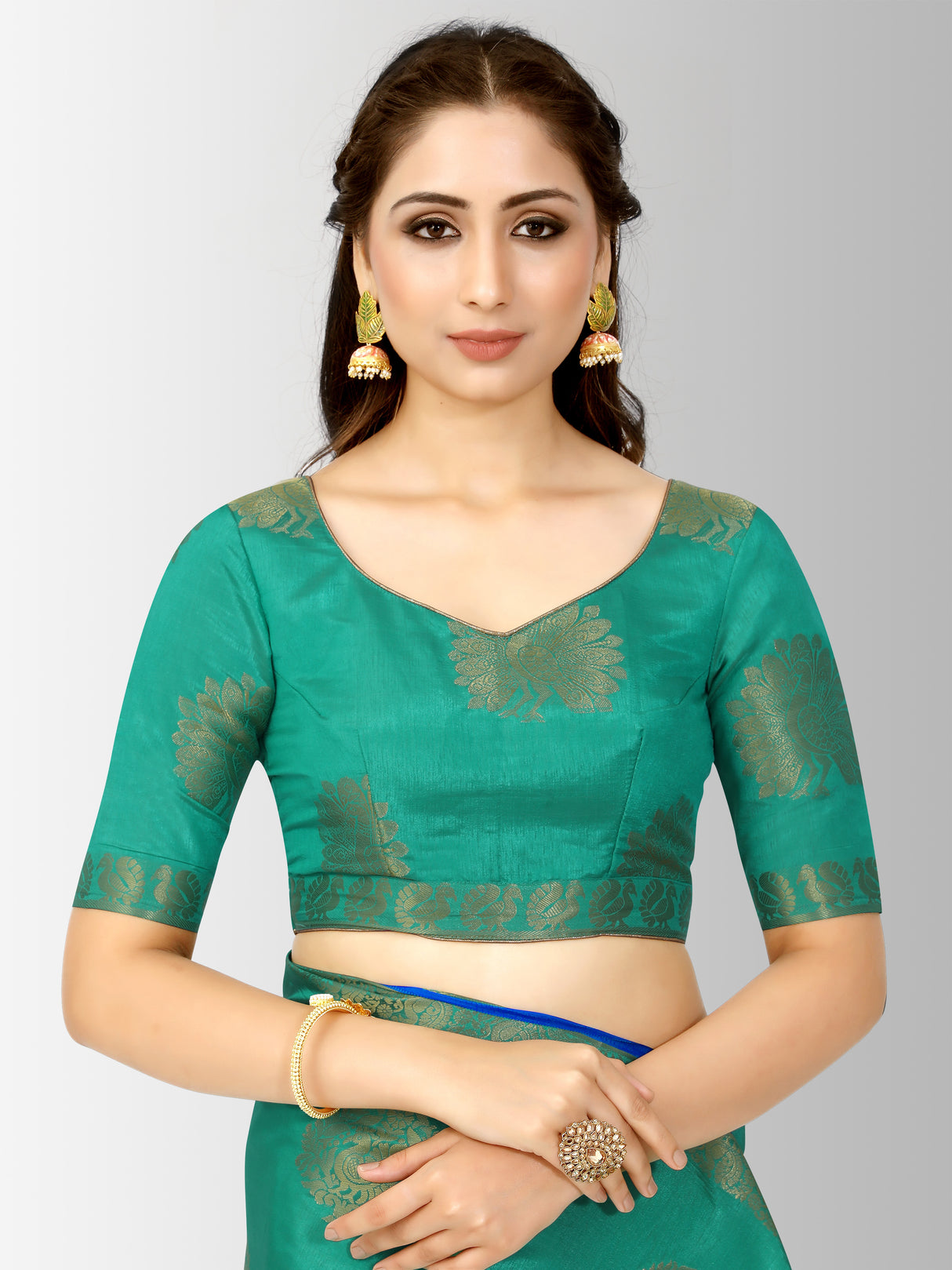 Mimosa Womens Tussar Silk Saree Kanjivaram style Rama Color