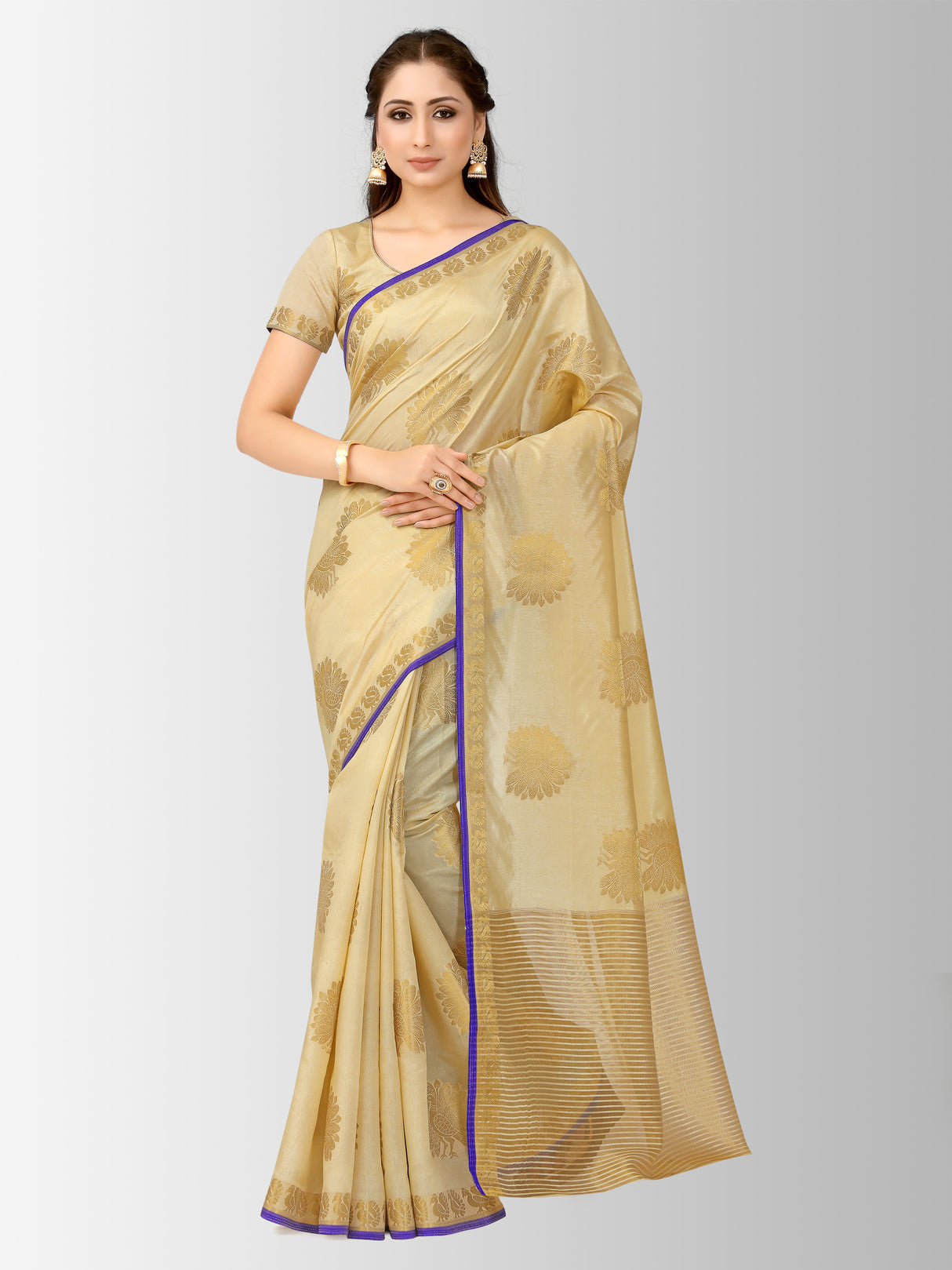 Mimosa Womens Tussar Silk Saree Kanjivaram style Tusser Color