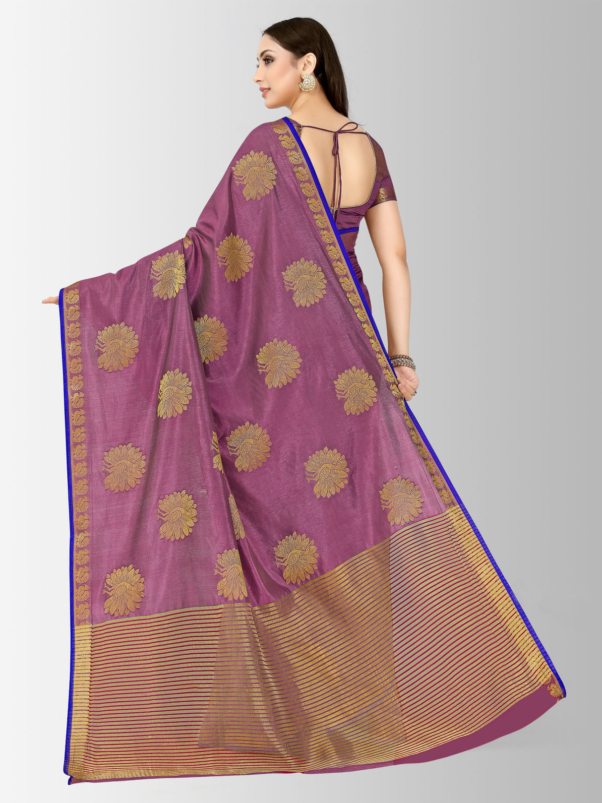 Mimosa Womens Tussar Silk Saree Kanjivaram style Wine Color