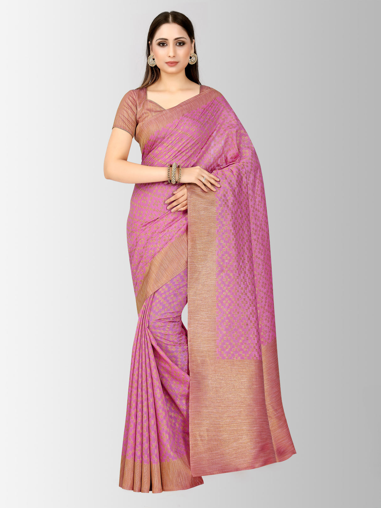 Mimosa Womens Art Silk Saree Patola Pink Color