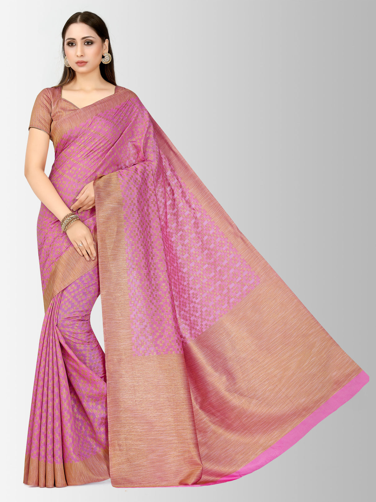 Mimosa Womens Art Silk Saree Patola Pink Color
