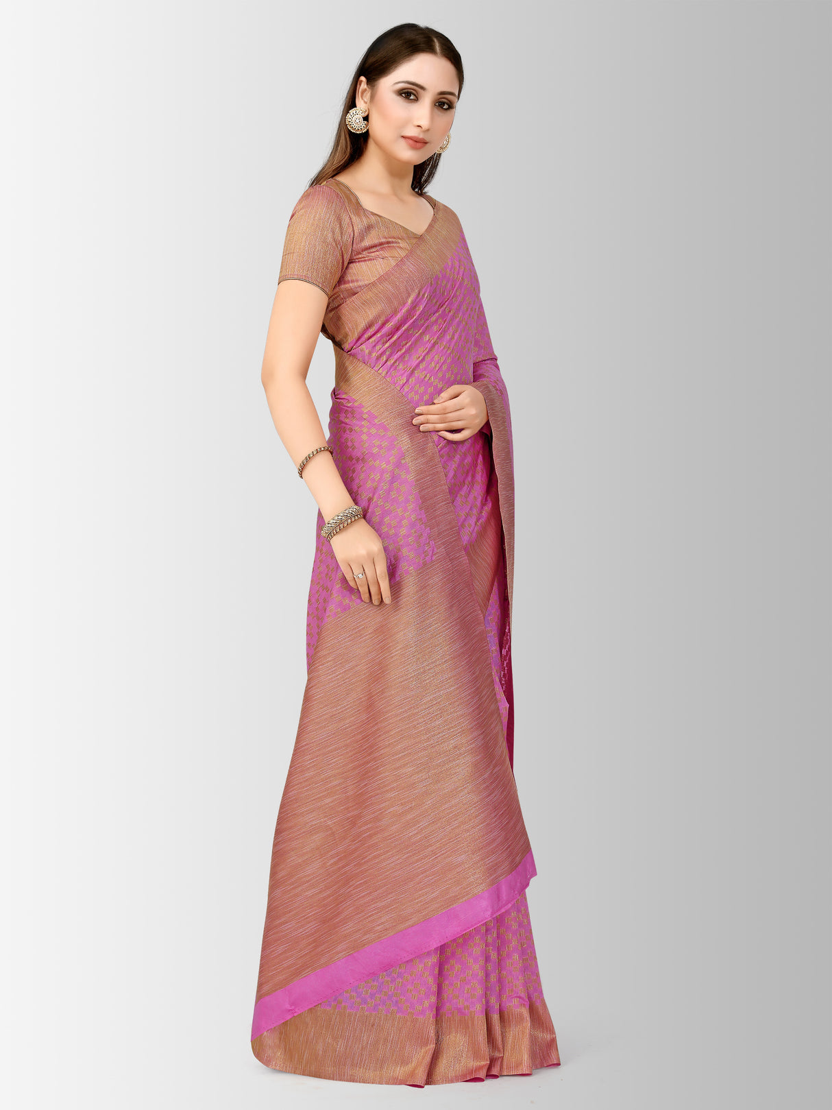 Mimosa Womens Art Silk Saree Patola Pink Color