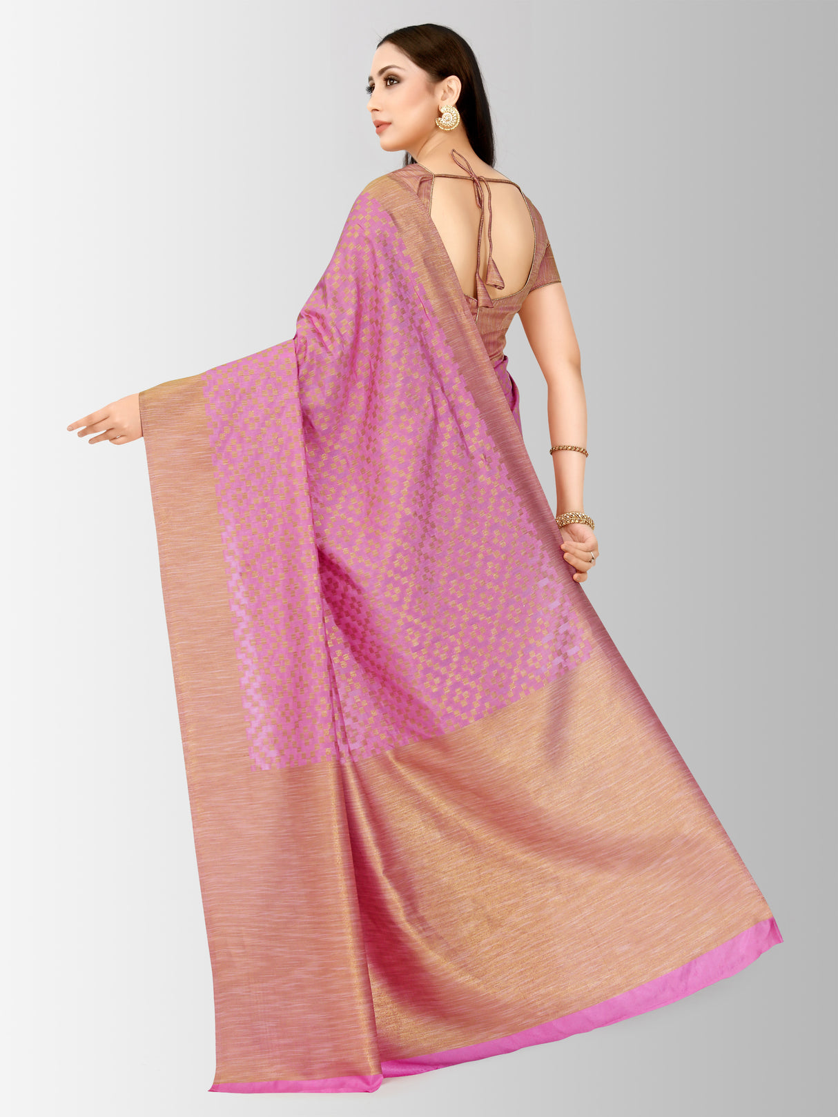 Mimosa Womens Art Silk Saree Patola Pink Color