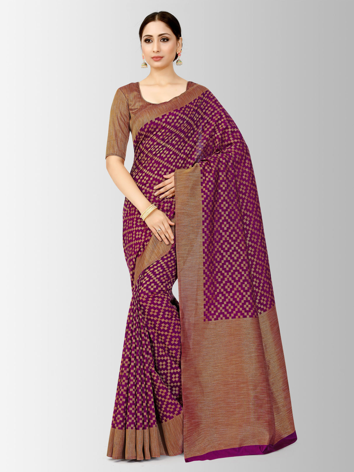 Mimosa Womens Art Silk Saree Patola Wine Color
