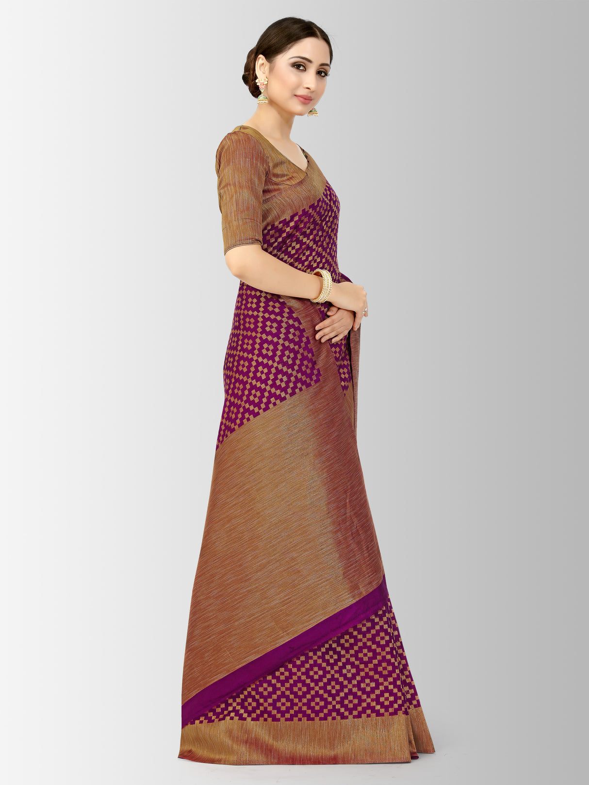 Mimosa Womens Art Silk Saree Patola Wine Color