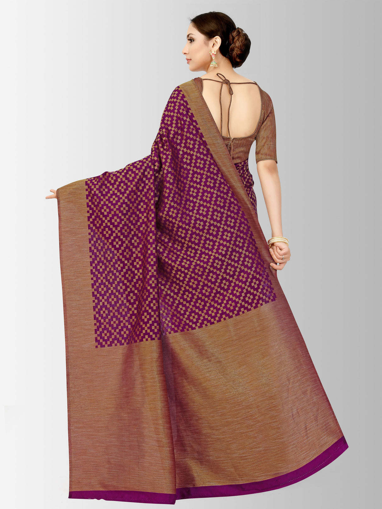 Mimosa Womens Art Silk Saree Patola Wine Color