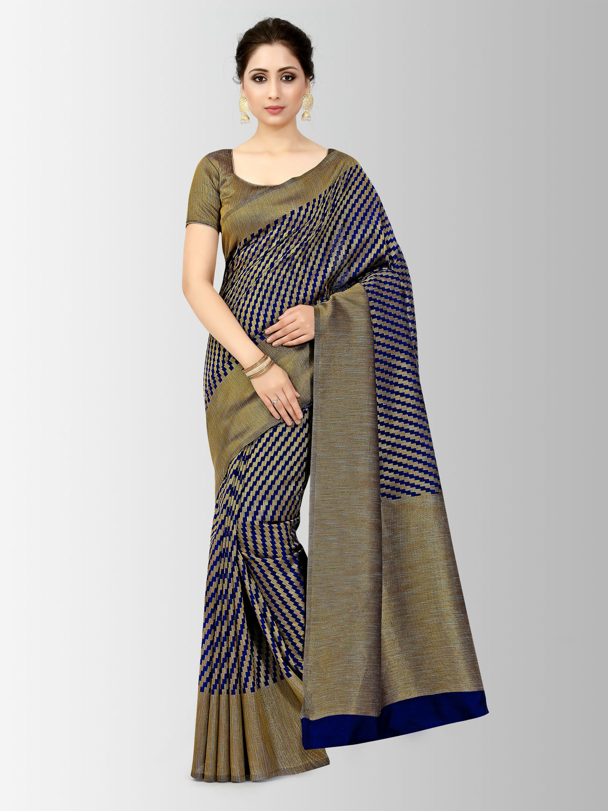 Mimosa Womens Art Silk Saree Patola Navy Blue Color