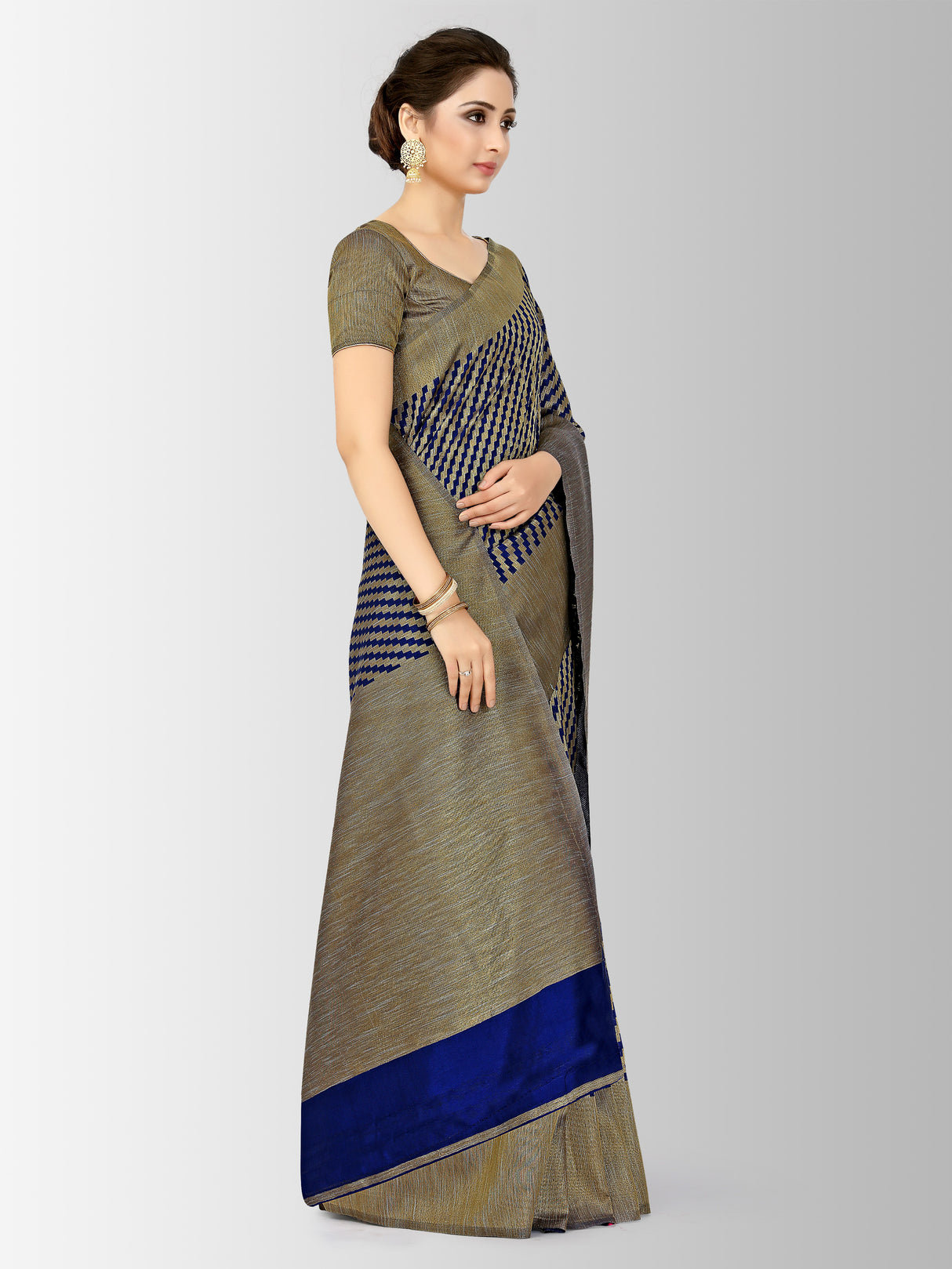 Mimosa Womens Art Silk Saree Patola Navy Blue Color
