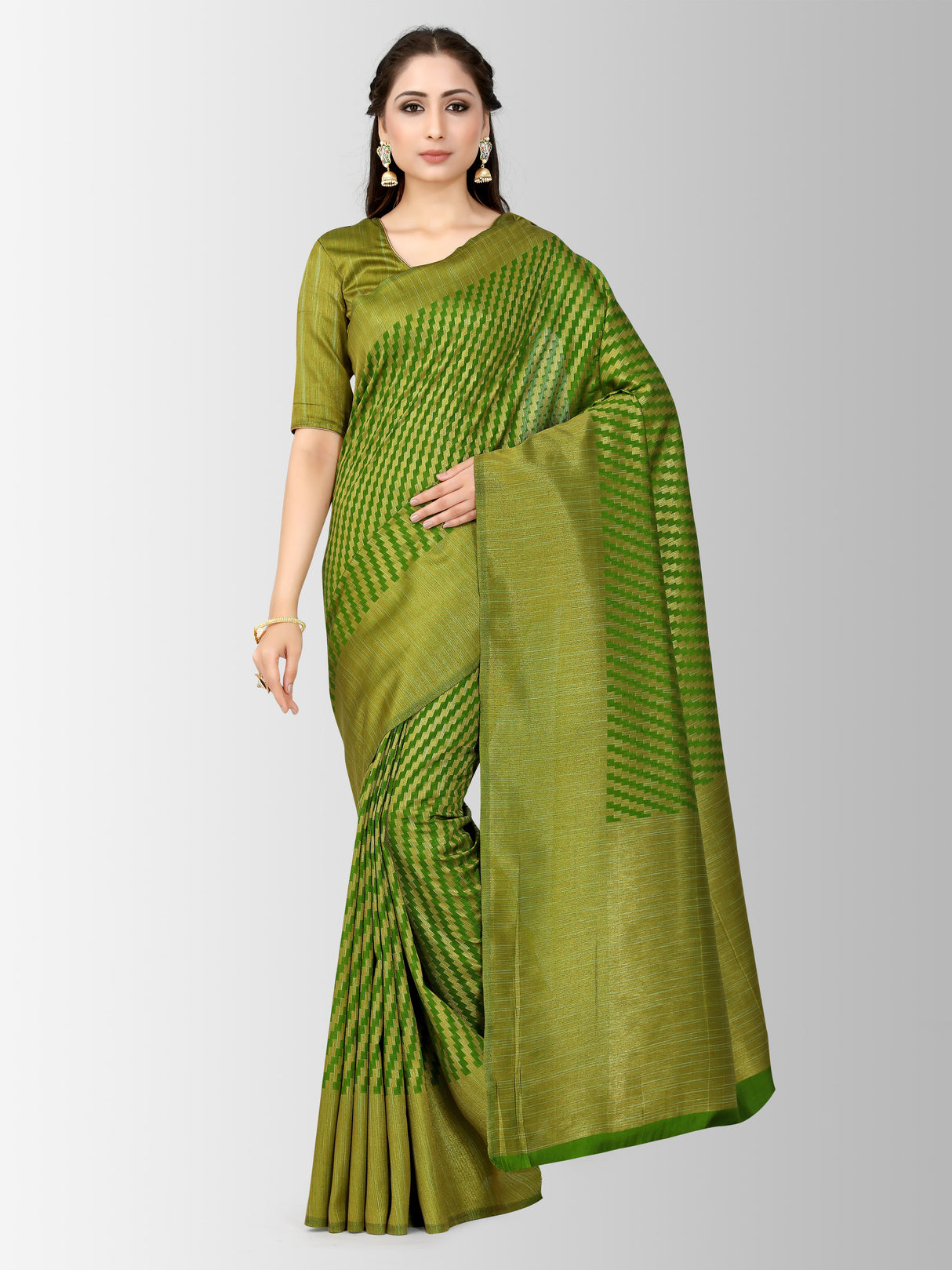 Mimosa Womens Art Silk Saree Patola Olive Color