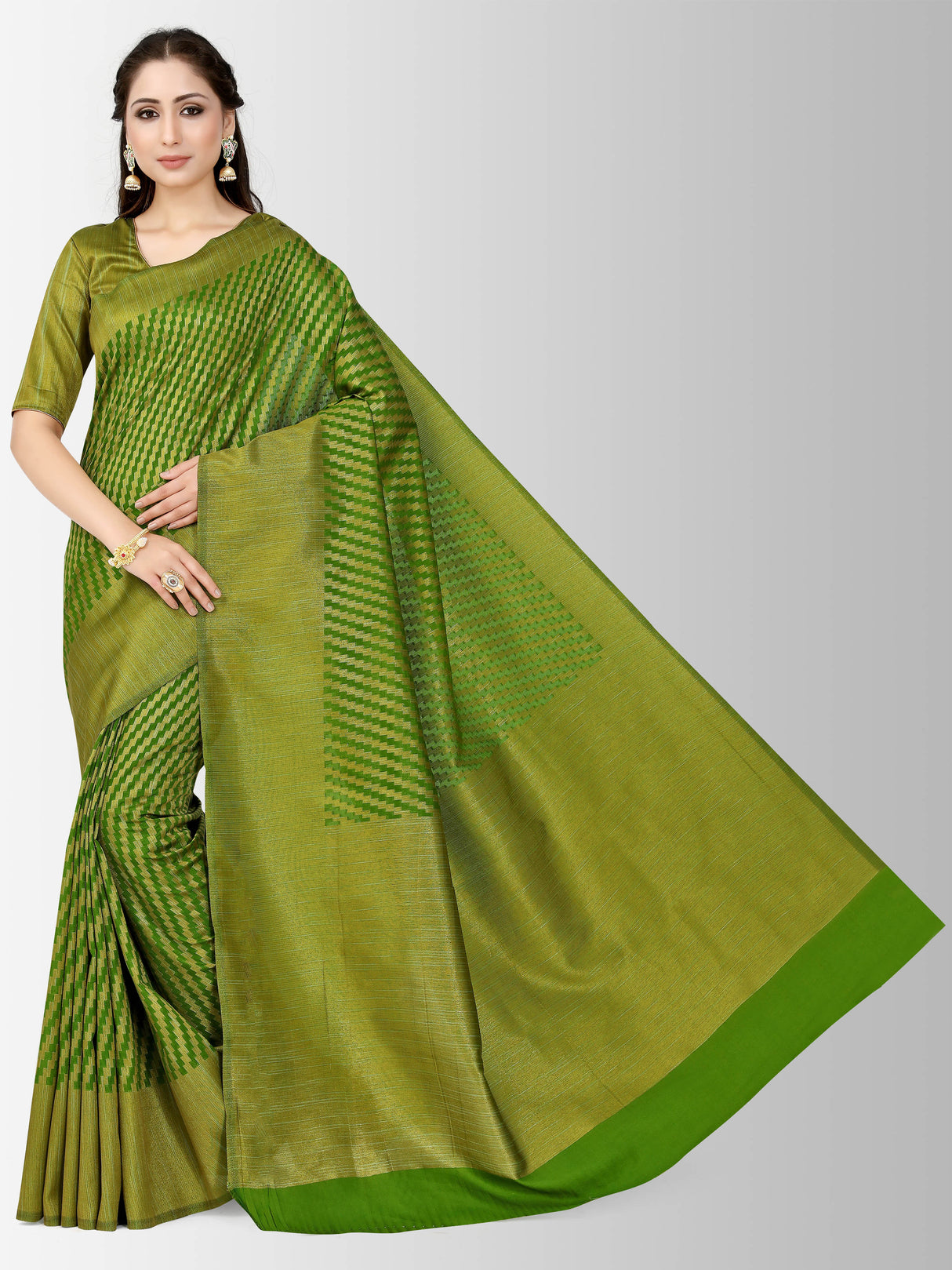 Mimosa Womens Art Silk Saree Patola Olive Color