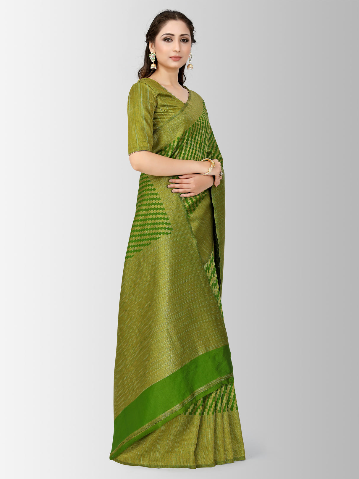 Mimosa Womens Art Silk Saree Patola Olive Color