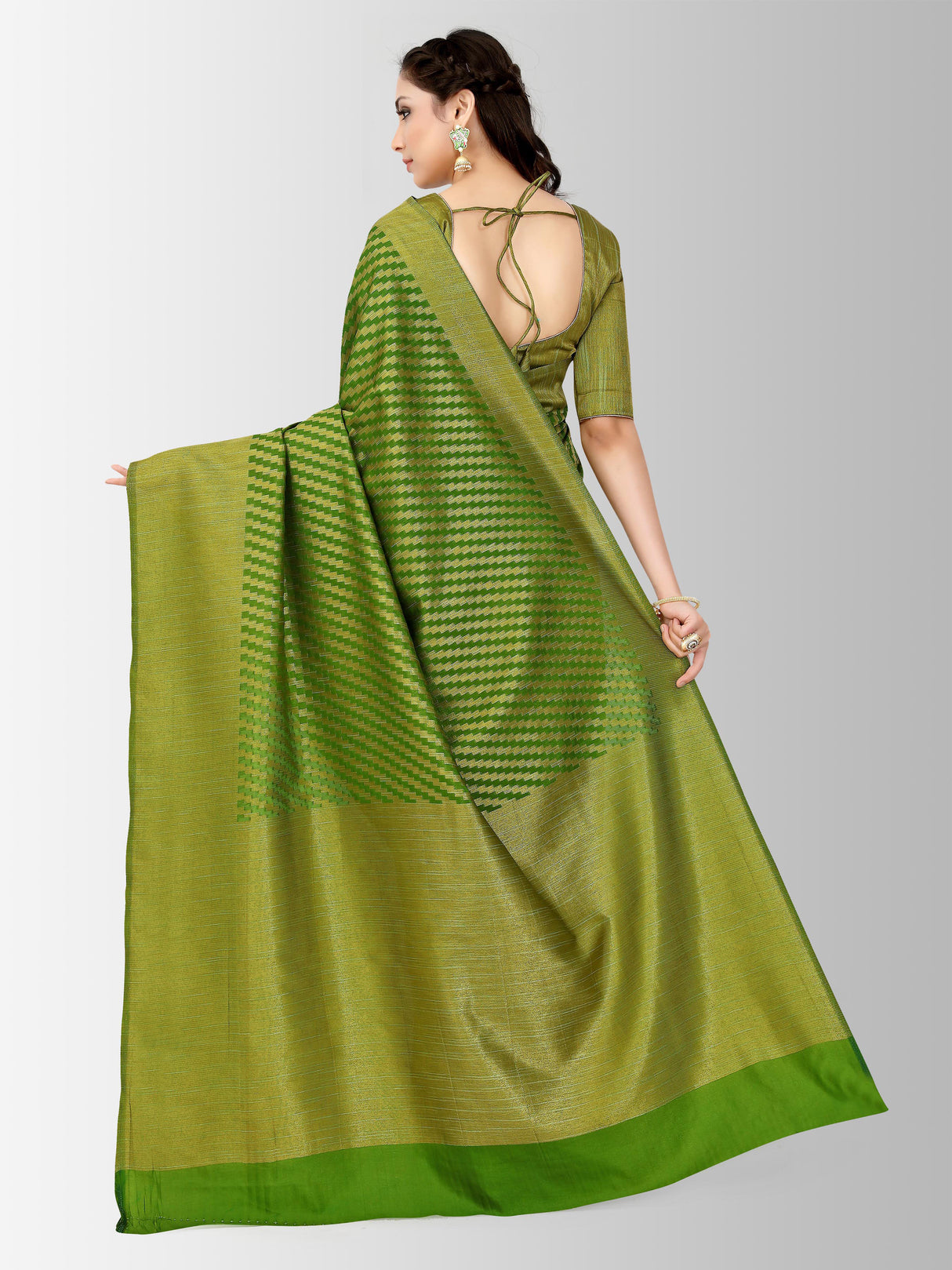 Mimosa Womens Art Silk Saree Patola Olive Color