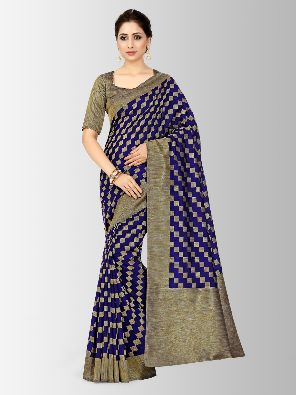 Mimosa Womens Art Silk Saree Patola Navy Blue Color